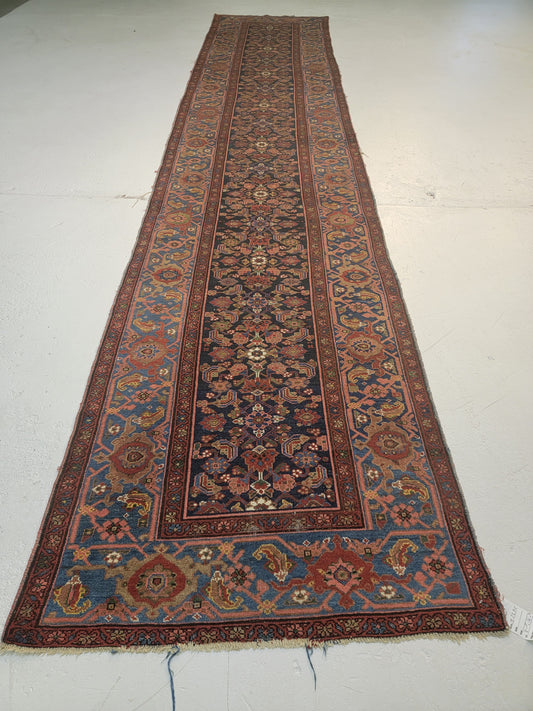 Antique Hand-Knotted Wool Runner Malayer Rare 3'3" x 16'2"