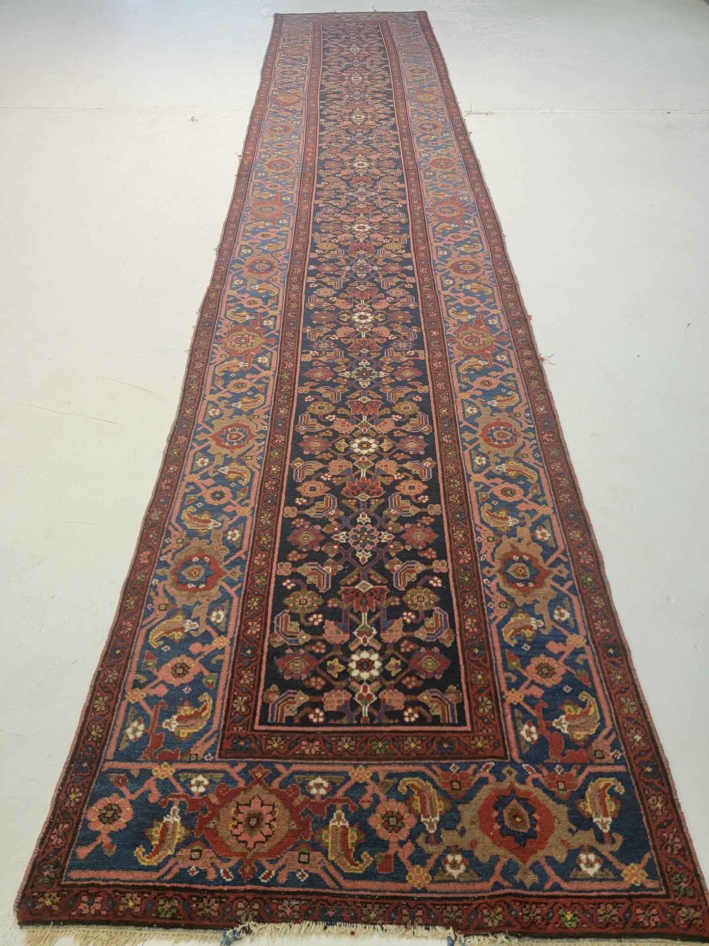 Antique Hand-Knotted Wool Runner Malayer Rare 3'3" x 16'2"
