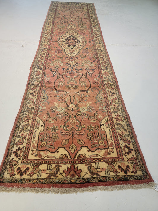 Antique Hand-Knotted Wool Runner Hamedan 3'4" x 13'