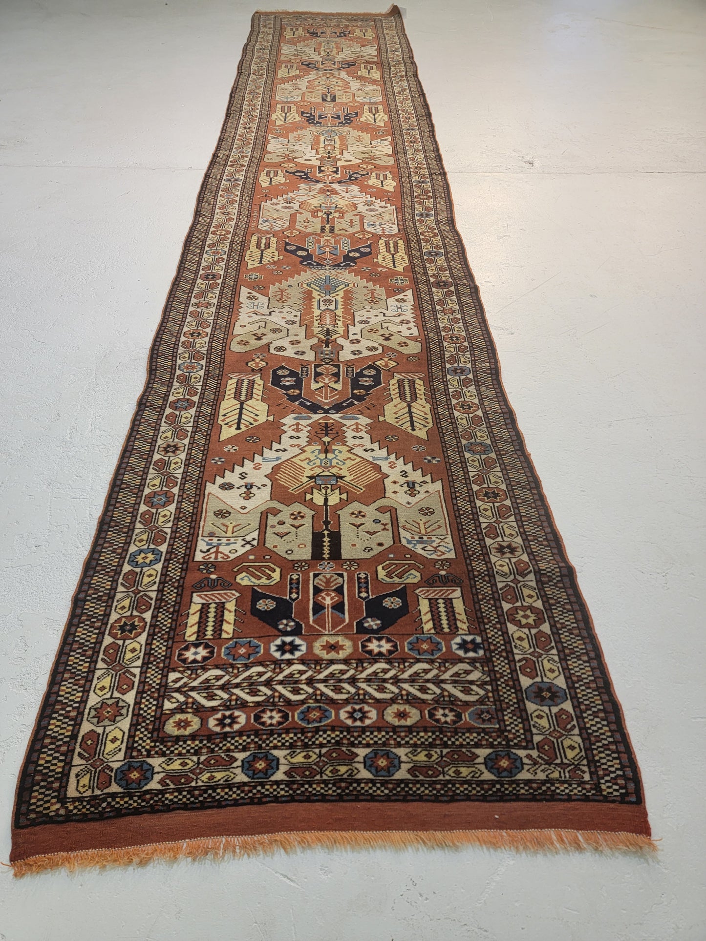 Hand-Knotted Wool Runner Pakistani 3'1" x 16'