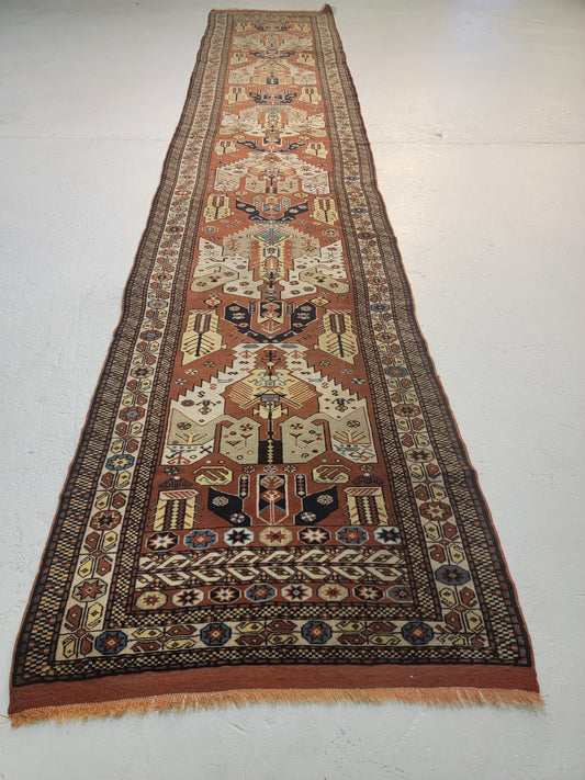 Hand-Knotted Wool Runner Pakistani 3'1" x 16'