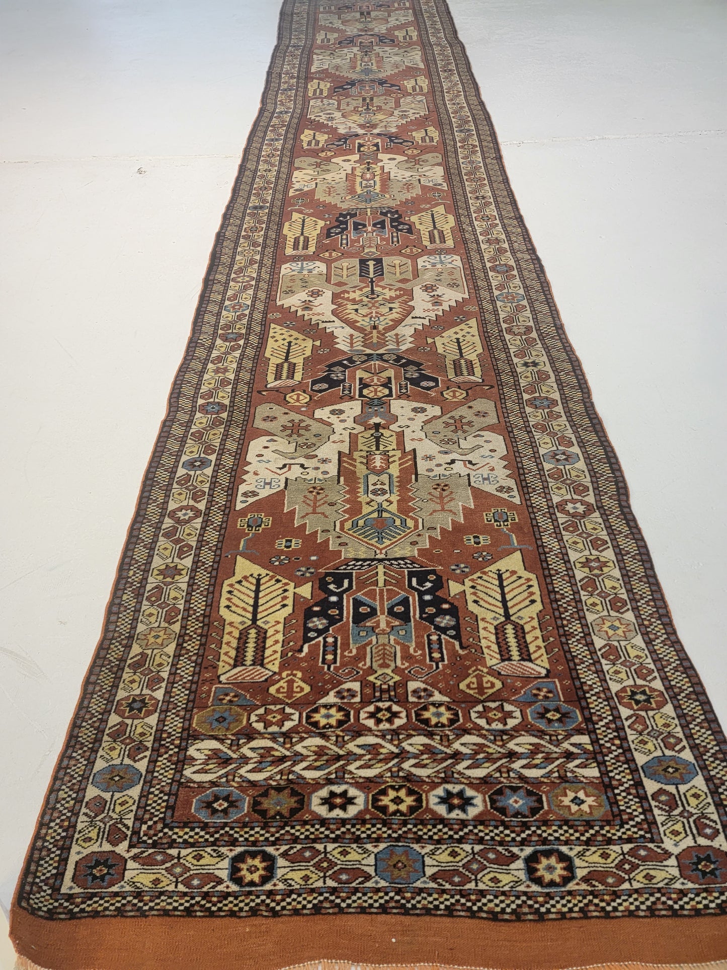 Hand-Knotted Wool Runner Pakistani 3'1" x 16'
