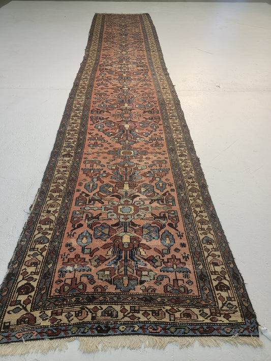 Antique Hand-Knotted Wool Runner Malayer 2'10" x 16'3"