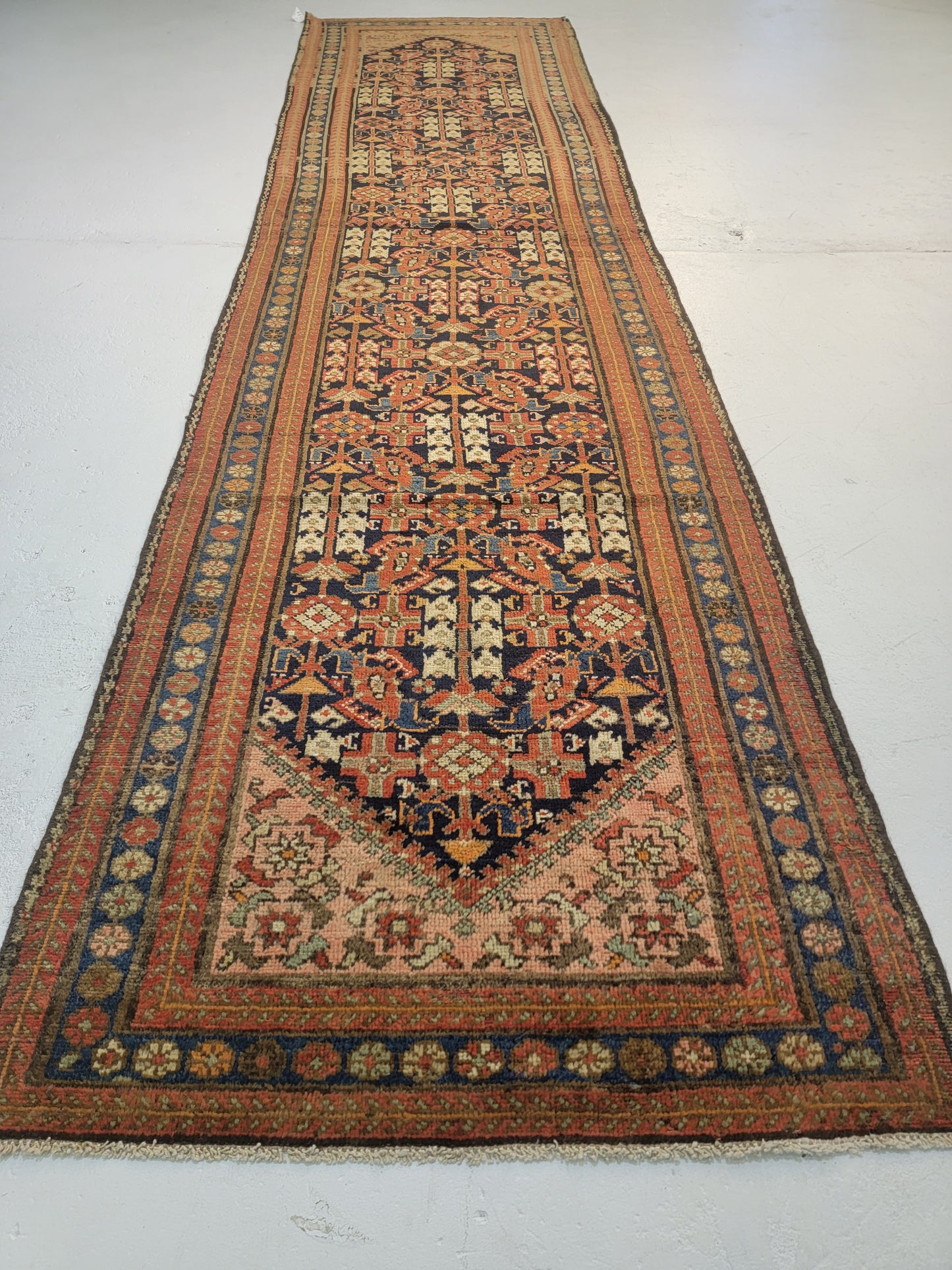 Antique Hand-Knotted Wool Runner Malayer 3'5" x 12'10"