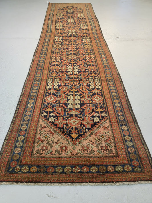 Antique Hand-Knotted Wool Runner Malayer 3'5" x 12'10"