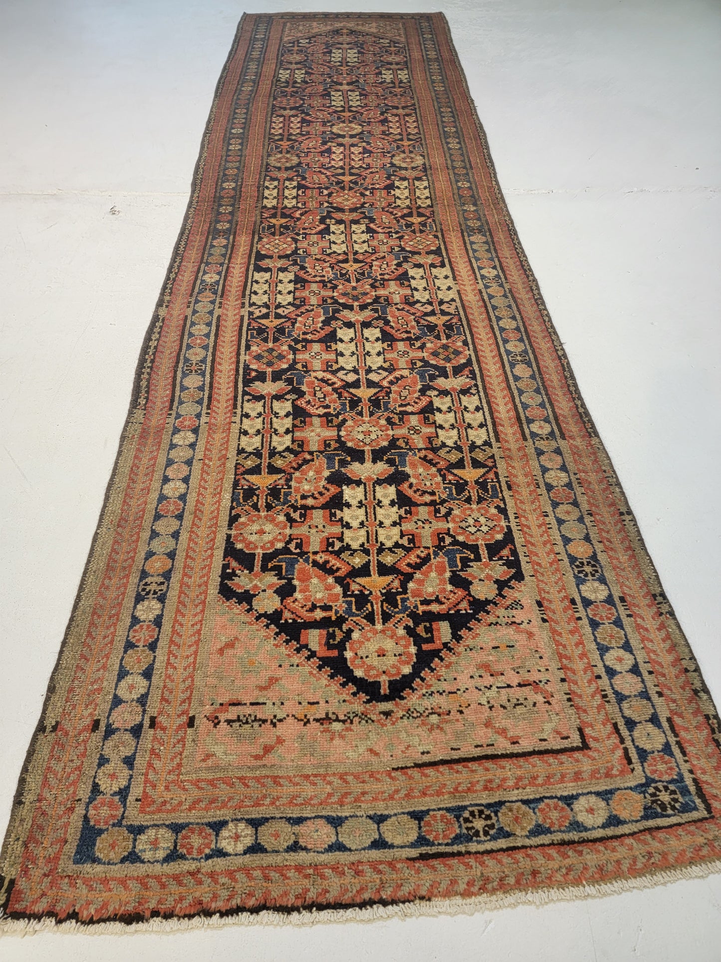 Antique Hand-Knotted Wool Runner Malayer 3'5" x 12'10"
