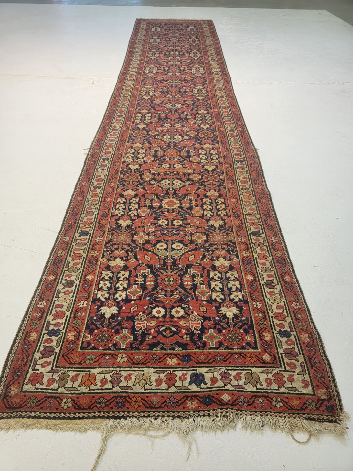 Antique Hand-Knotted Wool Runner Malayer 3'5" x 16'4"
