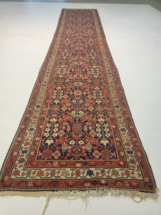 Antique Hand-Knotted Wool Runner Malayer 3'5" x 16'4"