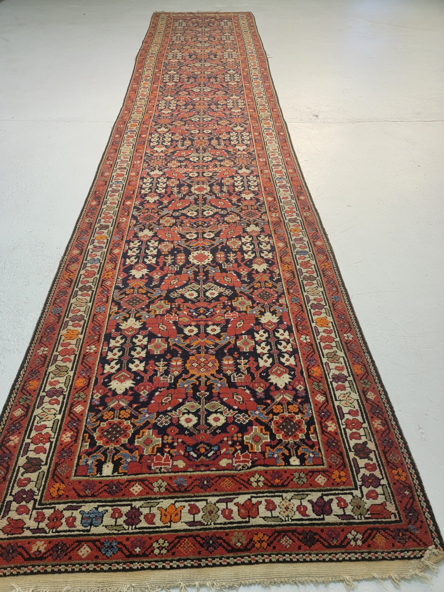 Antique Hand-Knotted Wool Runner Malayer 3'5" x 16'4"