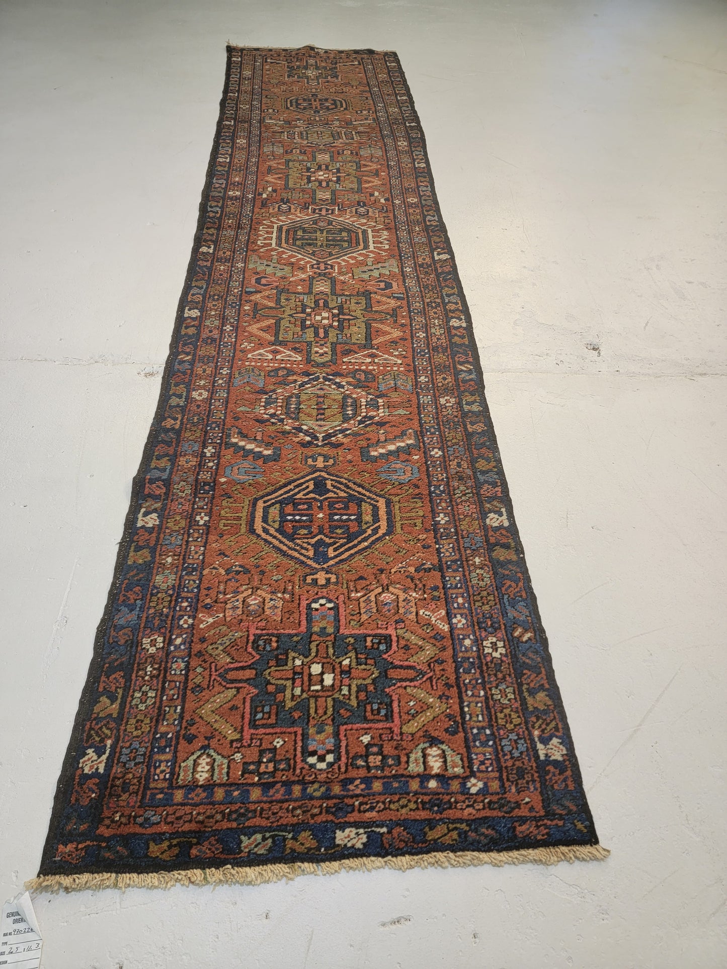 Antique Hand-Knotted Wool Runner Heriz Karajeh 2'5" x 11'3"
