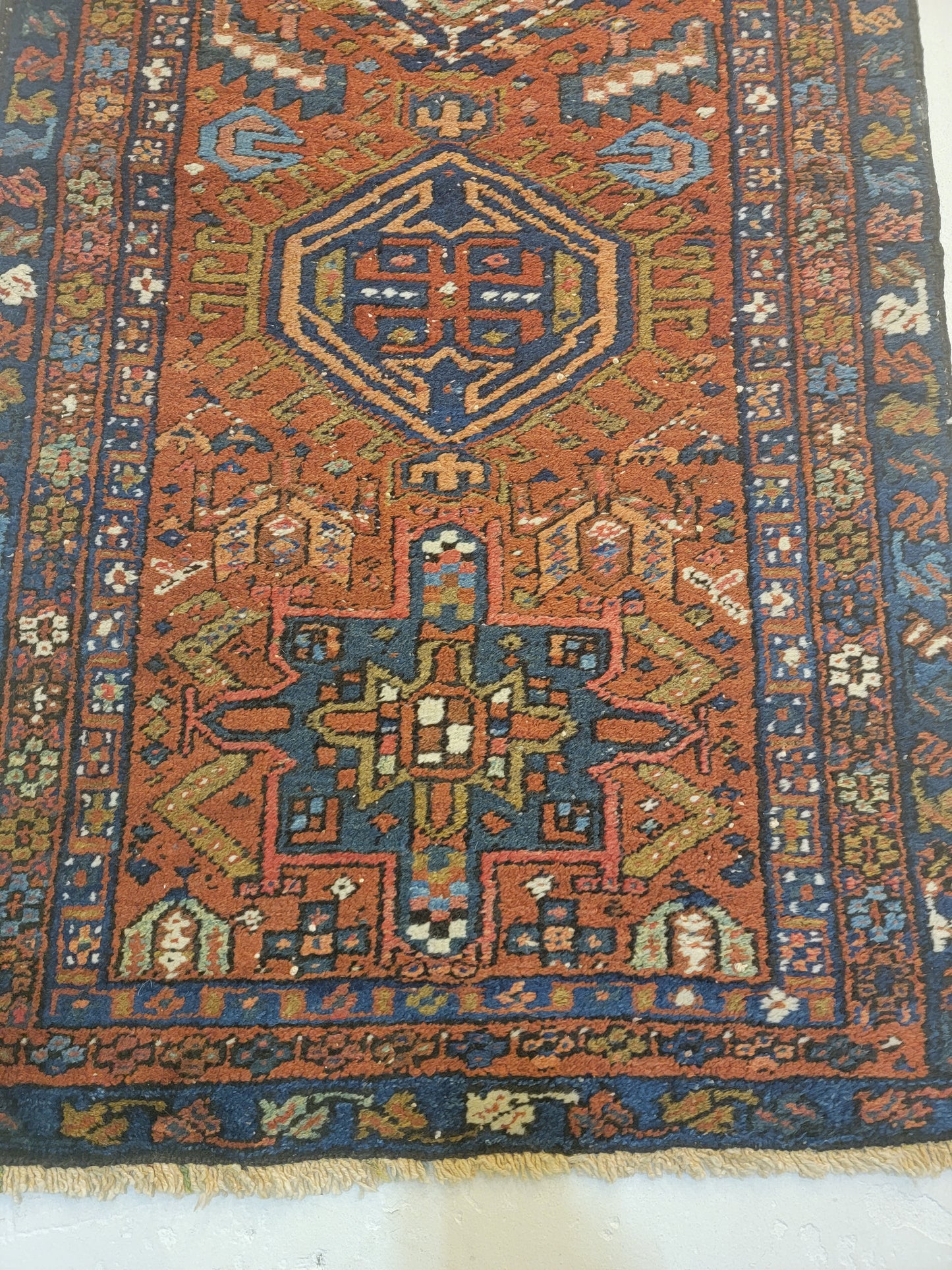 Antique Hand-Knotted Wool Runner Heriz Karajeh 2'5" x 11'3"