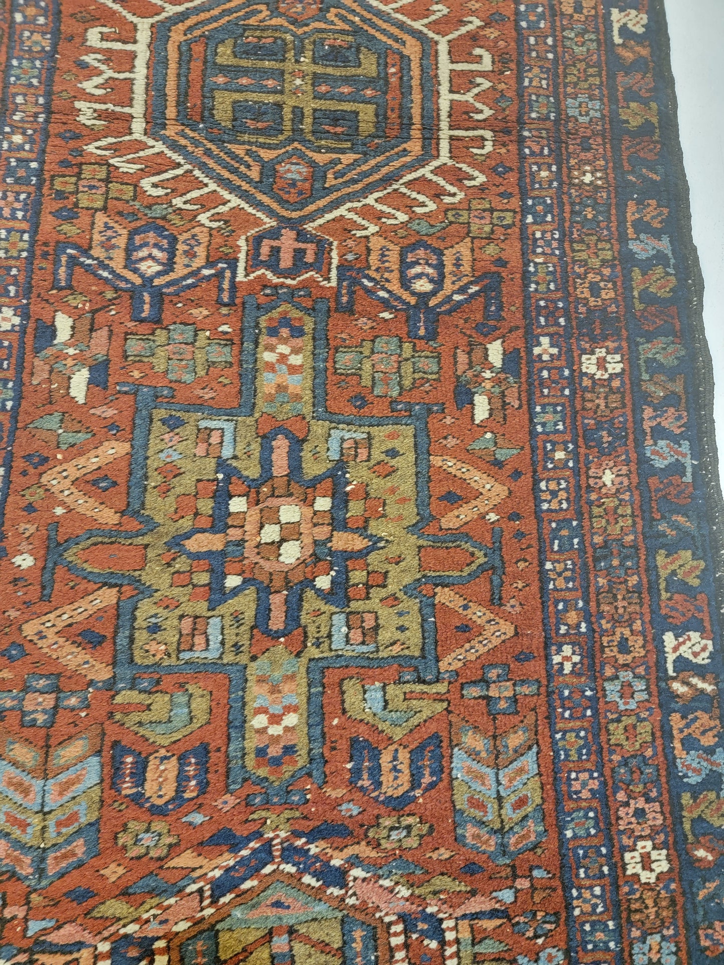 Antique Hand-Knotted Wool Runner Heriz Karajeh 2'5" x 11'3"