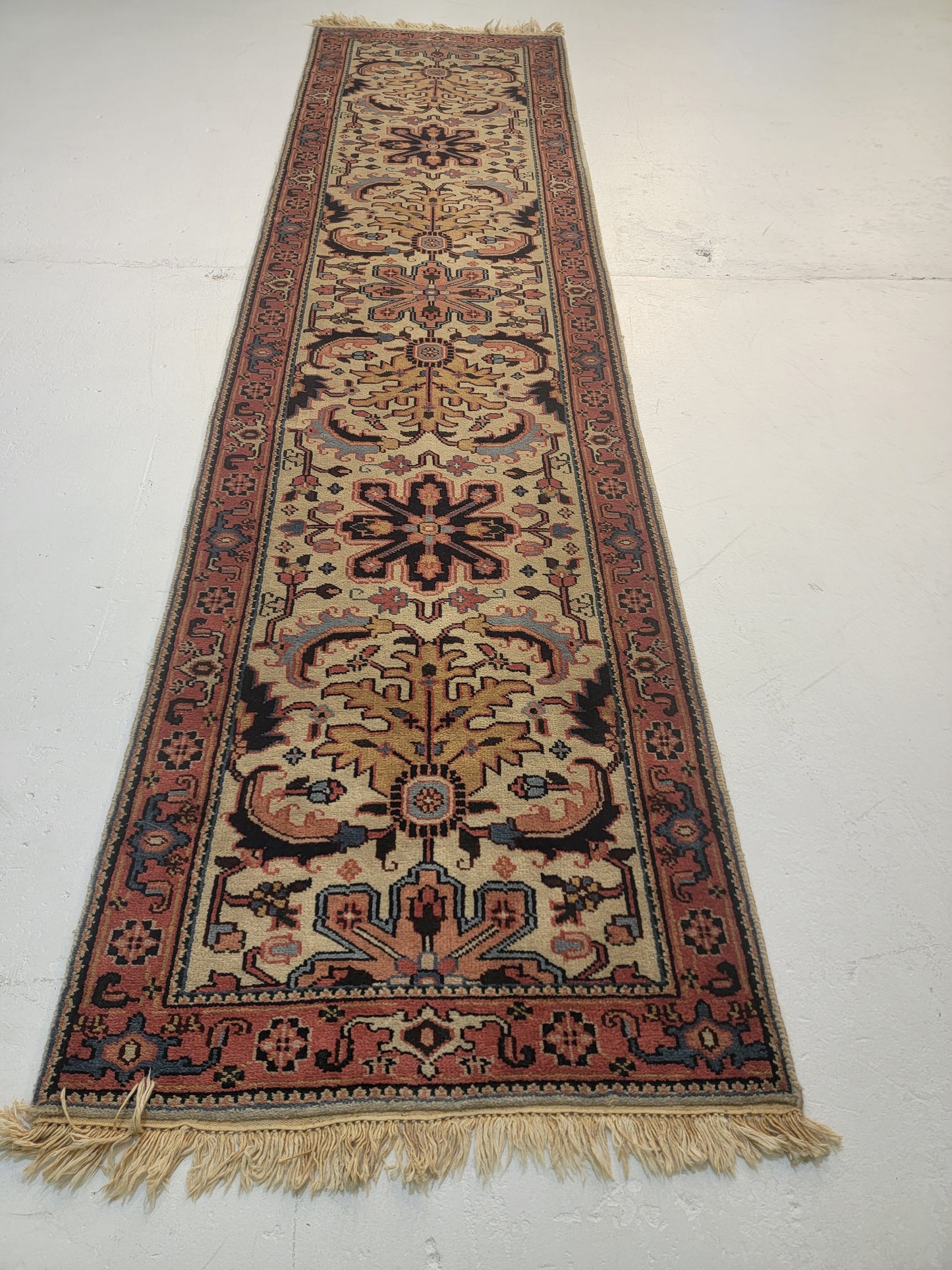Antique Hand-Knotted Wool Runner Indian 2'6" x 10'