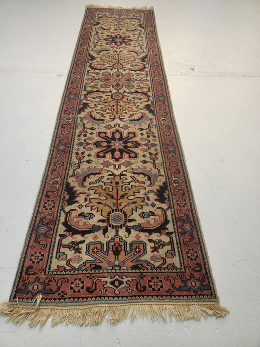 Antique Hand-Knotted Wool Runner Indian 2'6" x 10'