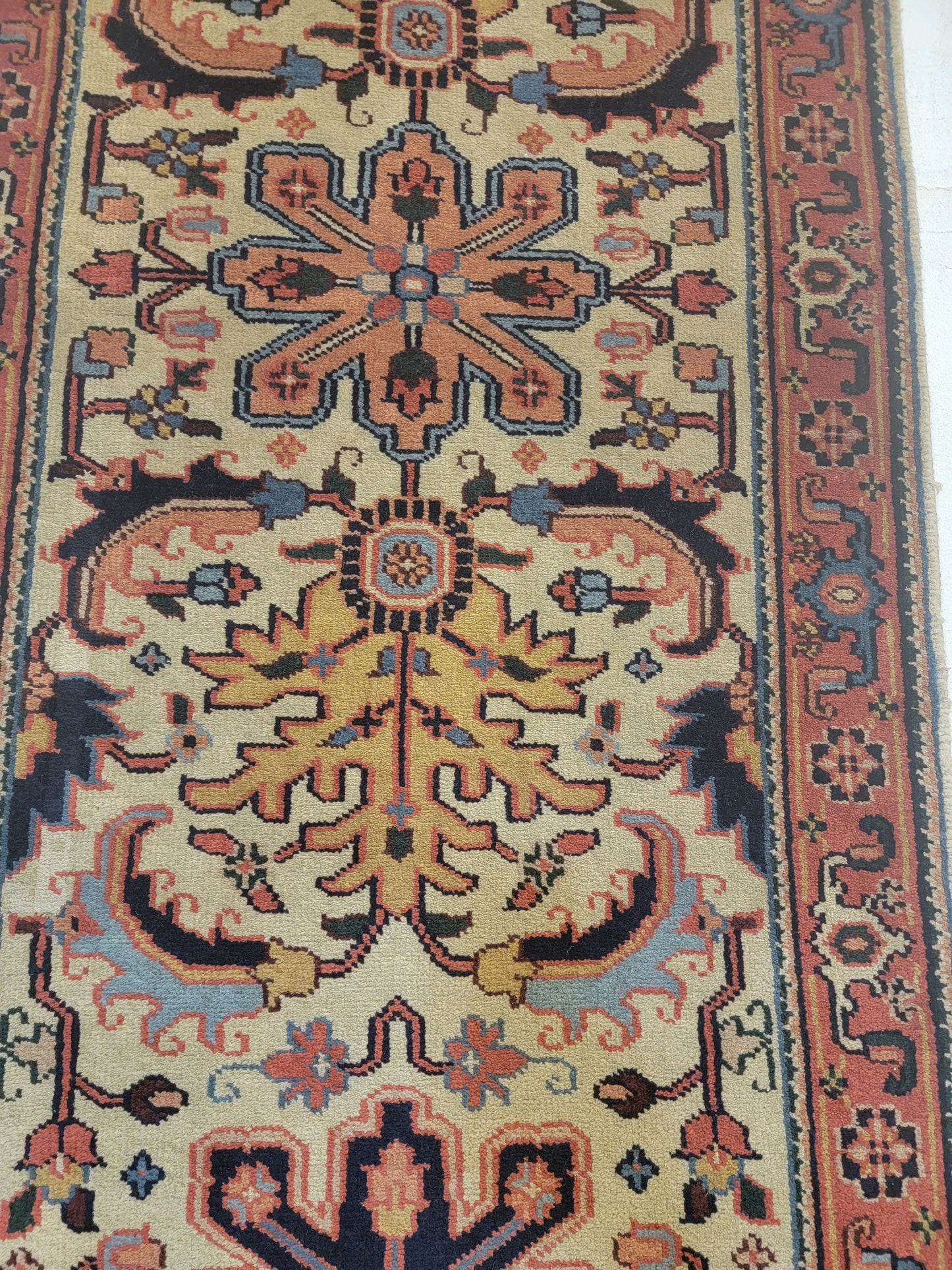 Antique Hand-Knotted Wool Runner Indian 2'6" x 10'