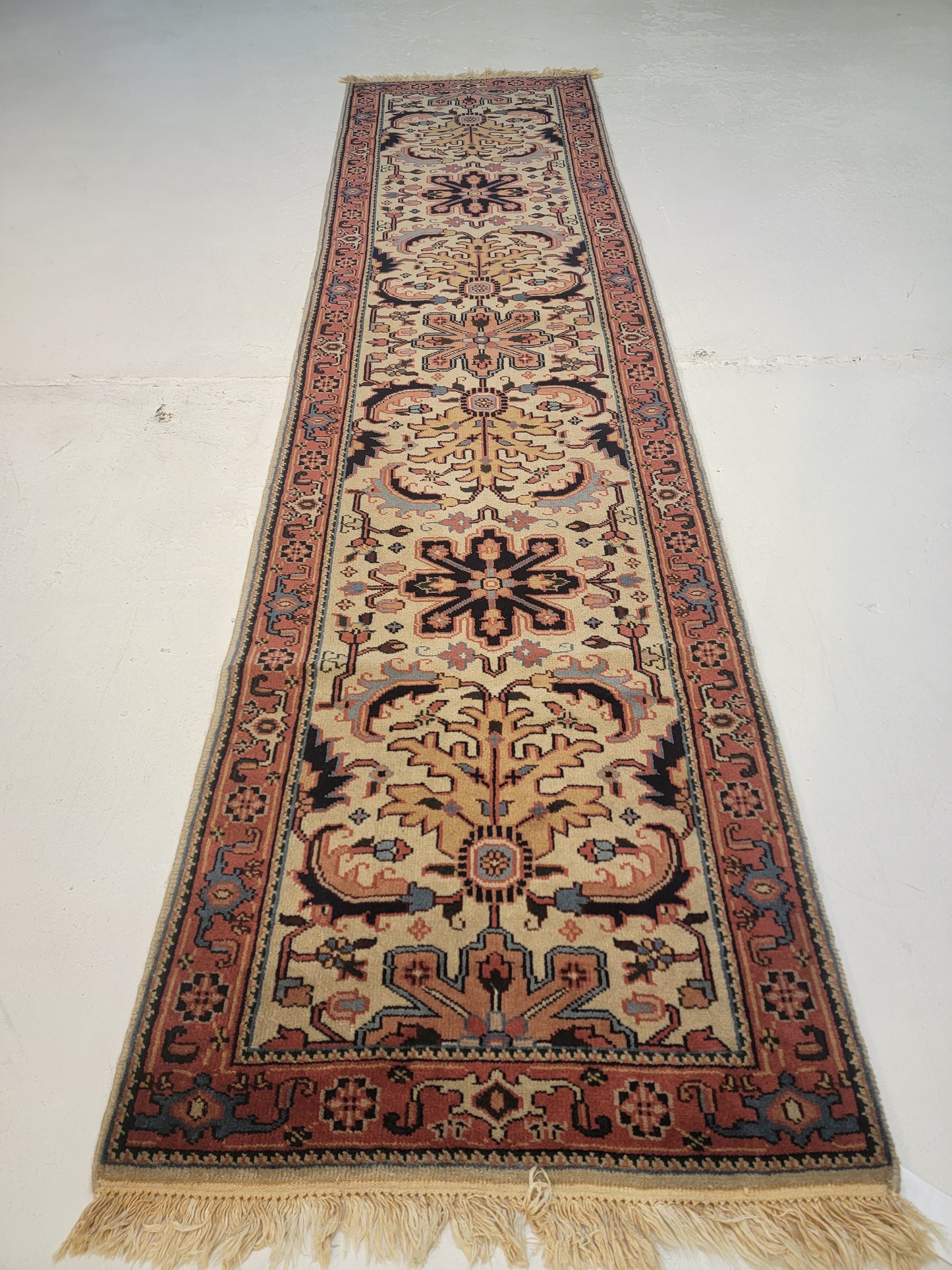 Antique Hand-Knotted Wool Runner Indian 2'6" x 10'