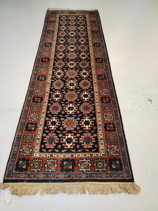 Antique Hand-Knotted Wool Runner Indian 2'8" x 8'1"