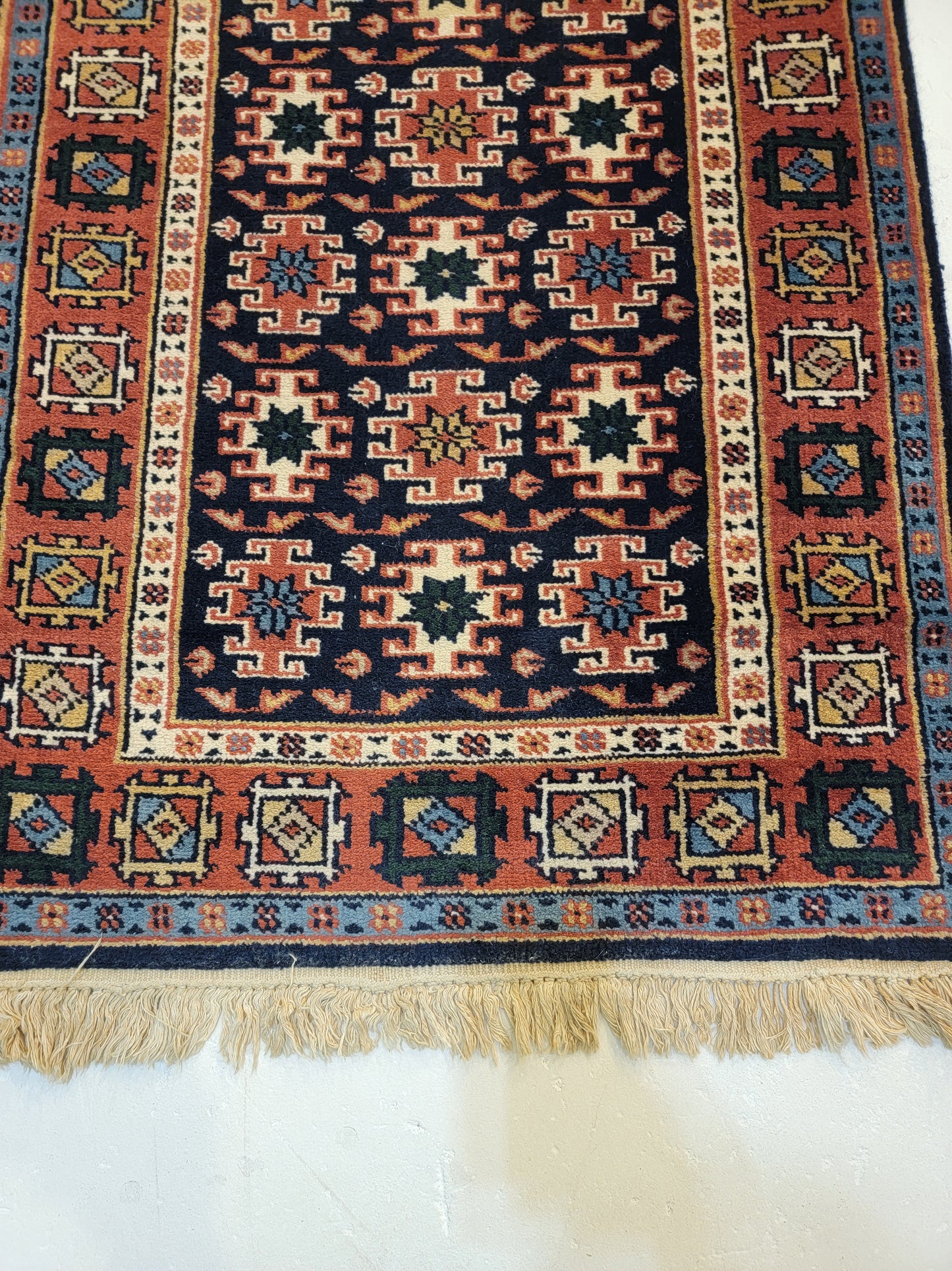Antique Hand-Knotted Wool Runner Indian 2'8" x 8'1"