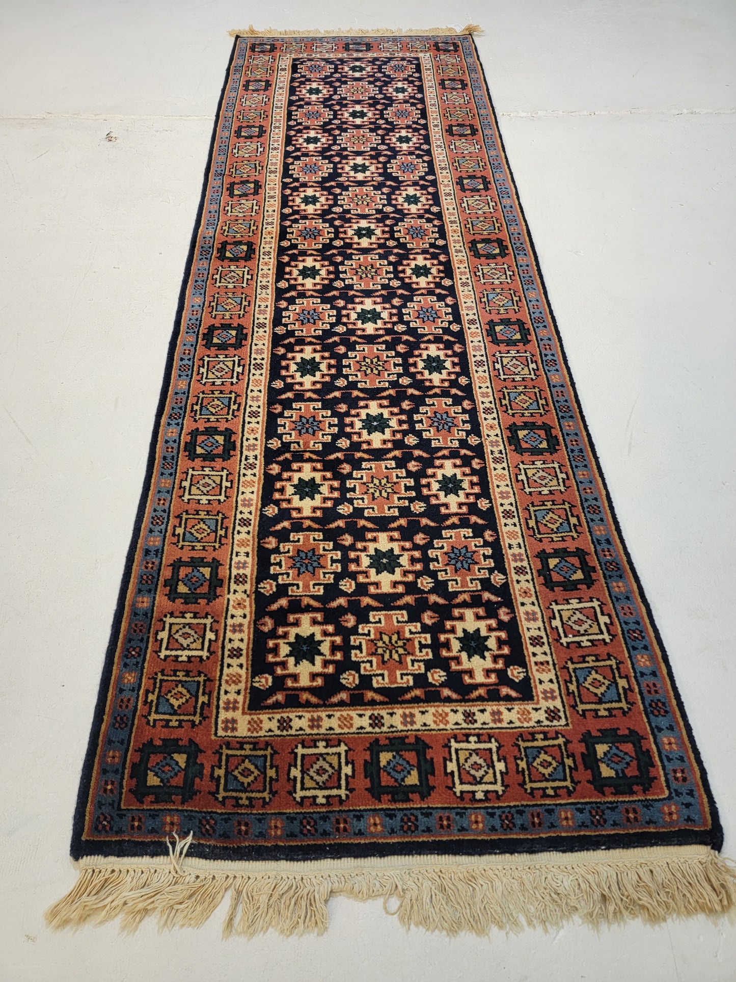 Antique Hand-Knotted Wool Runner Indian 2'8" x 8'1"