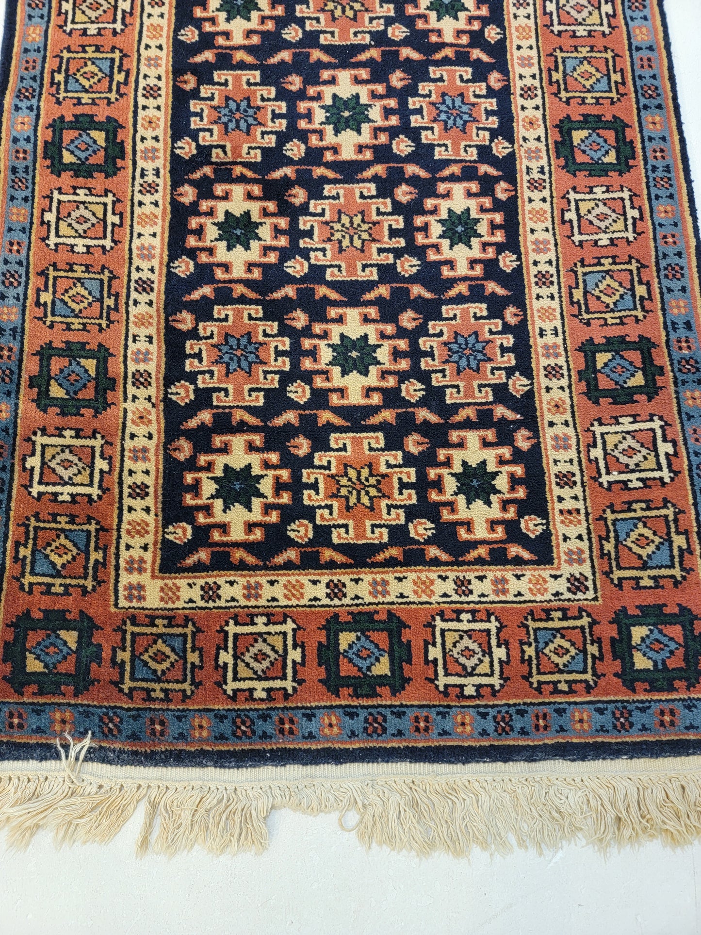 Antique Hand-Knotted Wool Runner Indian 2'8" x 8'1"