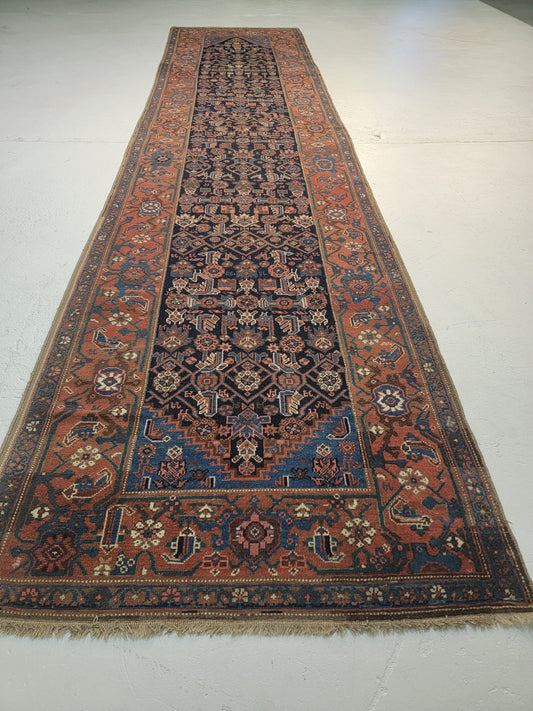Antique Hand-Knotted Wool Runner Malayer Serapi 3'8" x 16'