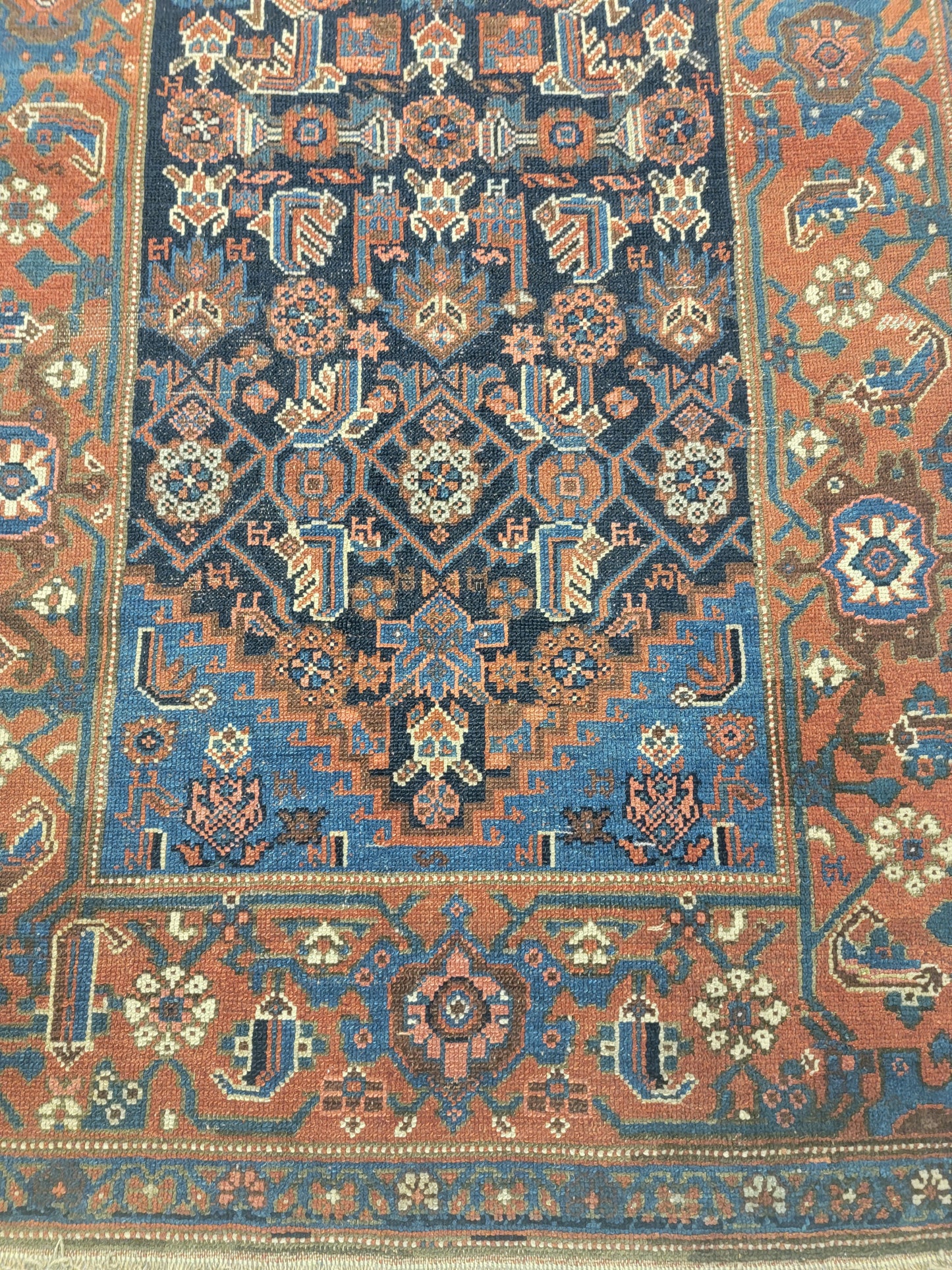 Antique Hand-Knotted Wool Runner Malayer Serapi 3'8" x 16'