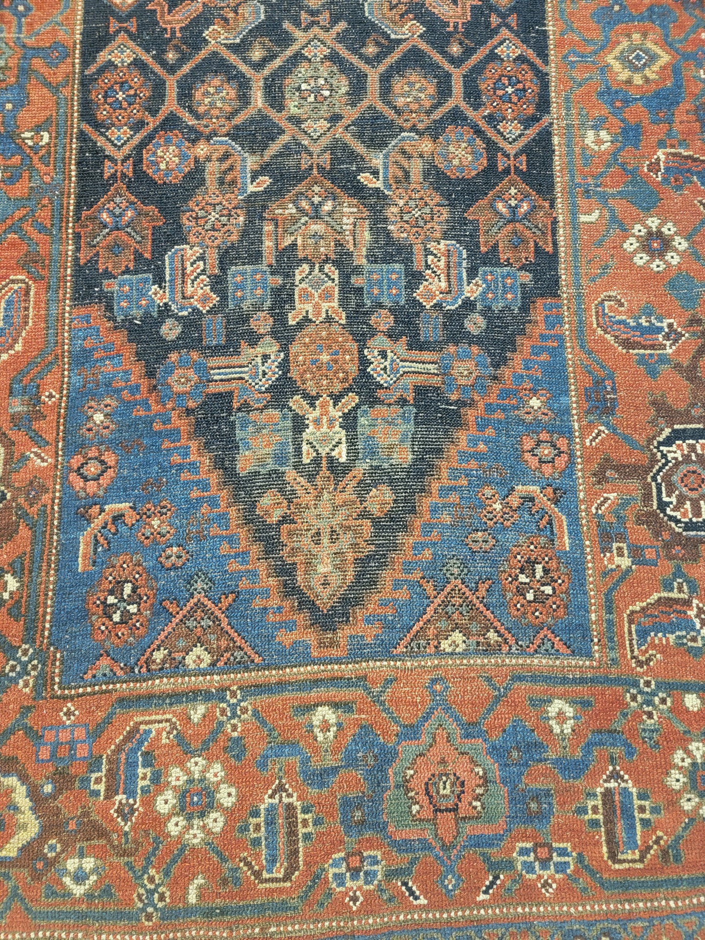Antique Hand-Knotted Wool Runner Malayer Serapi 3'8" x 16'