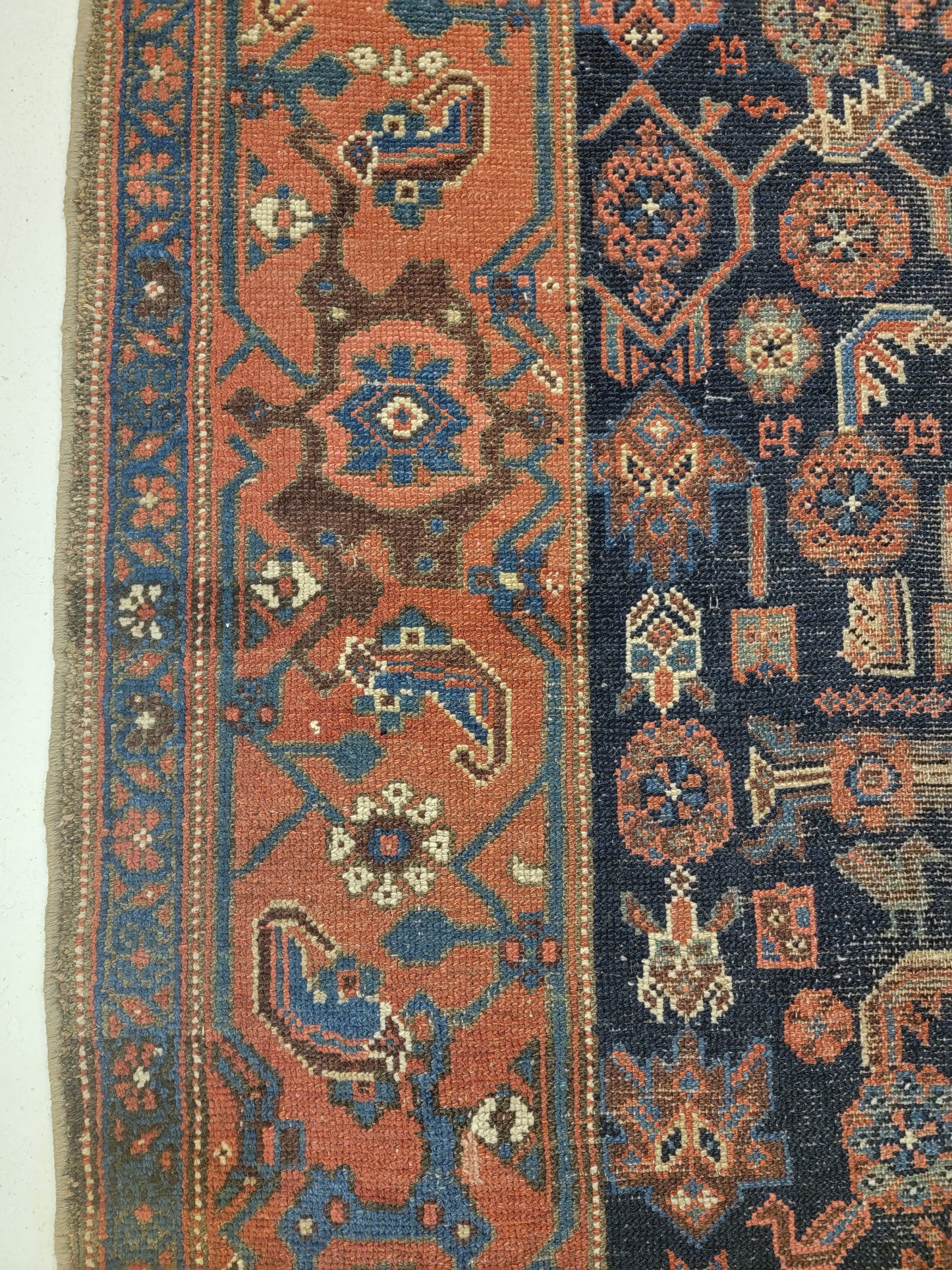 Antique Hand-Knotted Wool Runner Malayer Serapi 3'8" x 16'