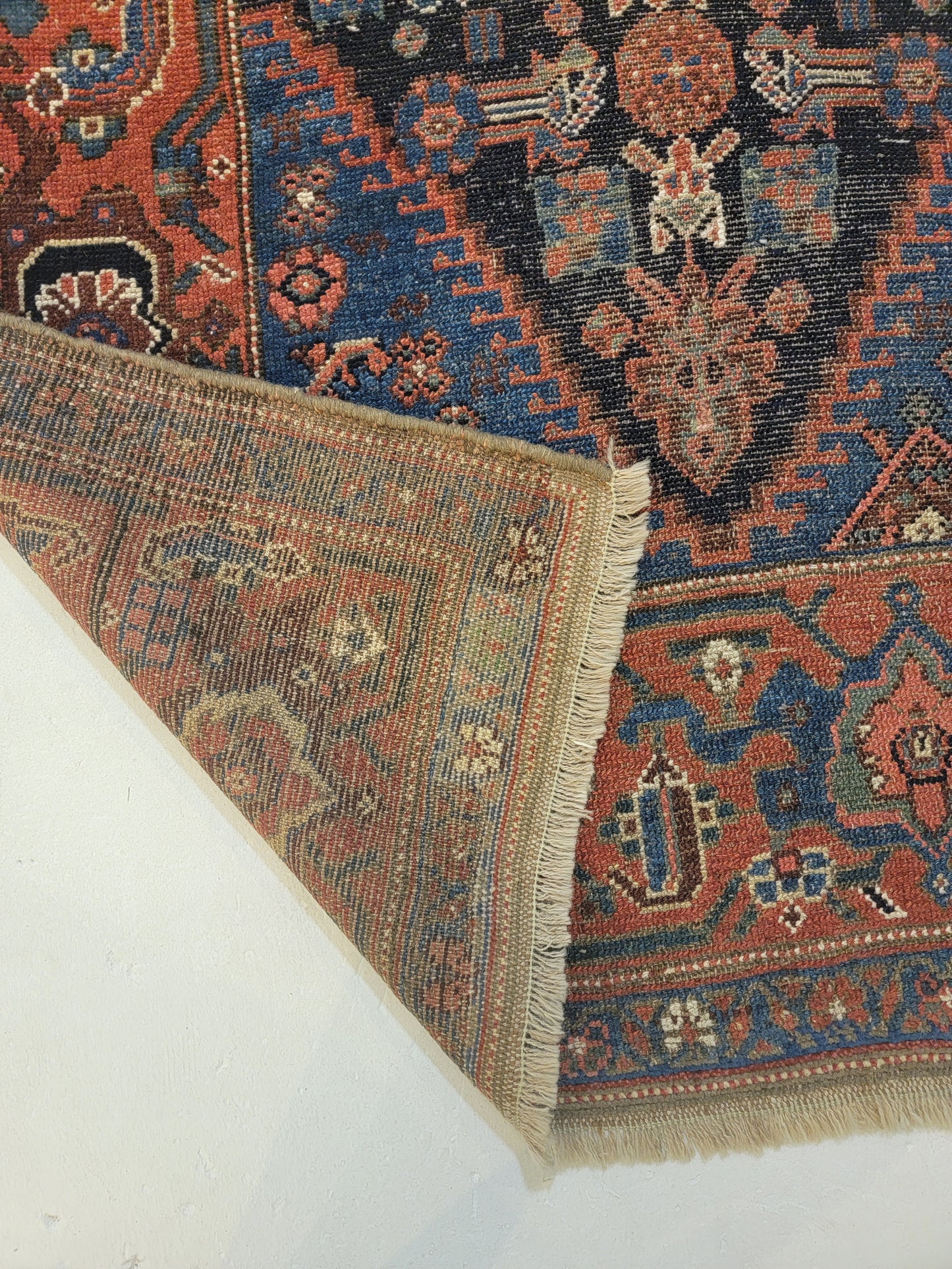 Antique Hand-Knotted Wool Runner Malayer Serapi 3'8" x 16'