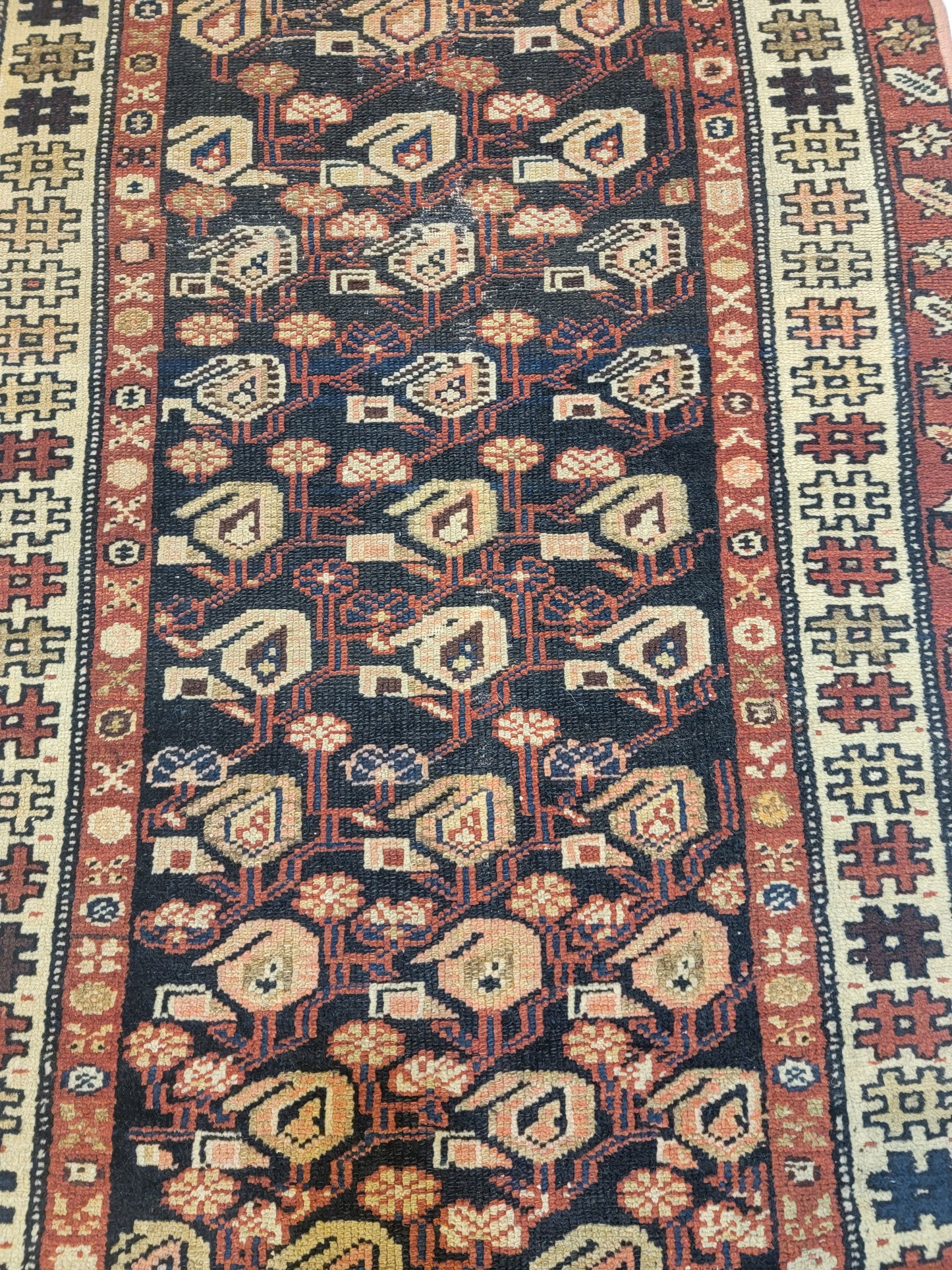 Antique Hand-Knotted Wool Runner Malayer 2'10" x 9'4"