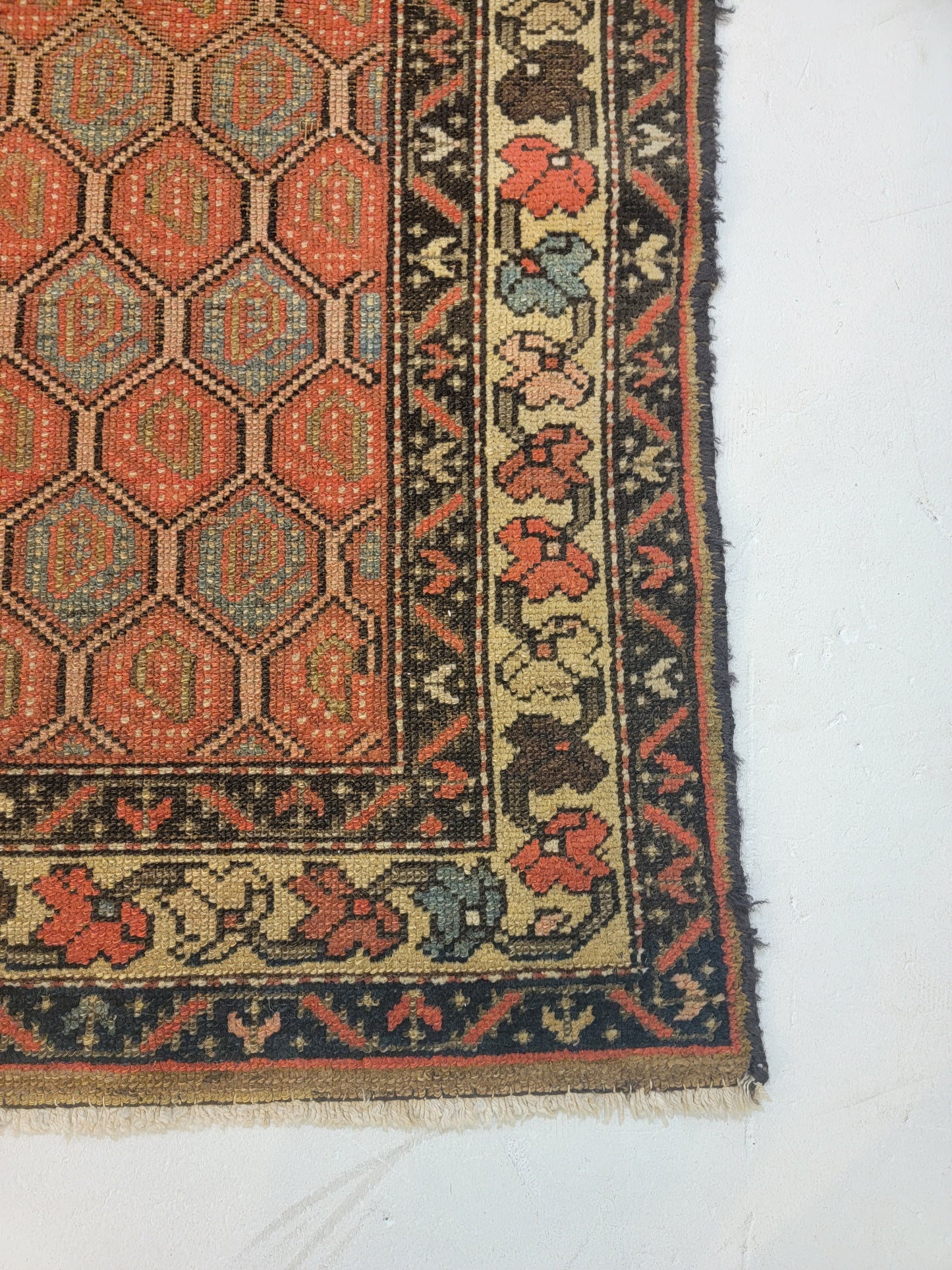 Antique Hand-Knotted Wool Runner Kurdish 3'2" x 12'10"