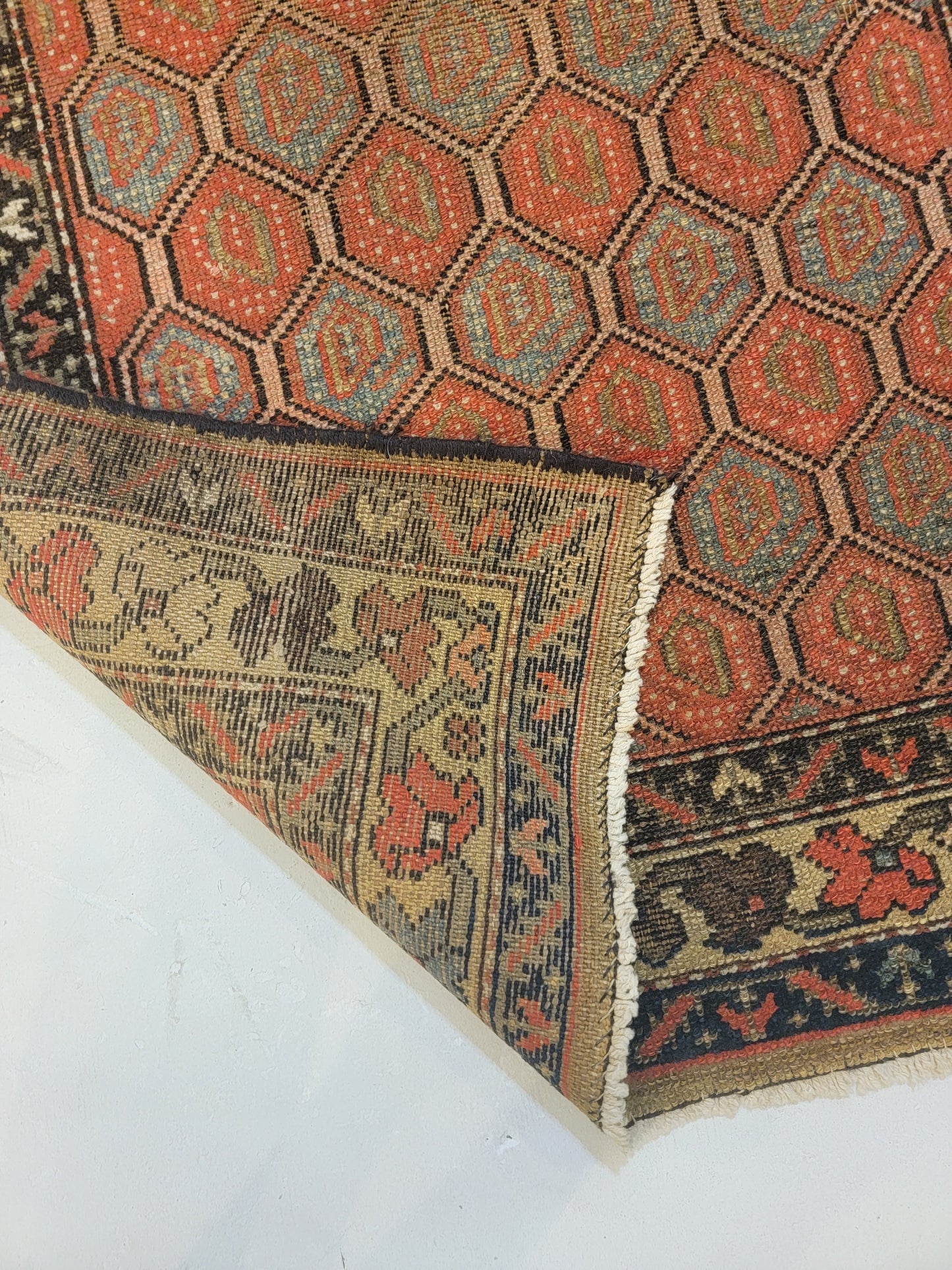 Antique Hand-Knotted Wool Runner Kurdish 3'2" x 12'10"