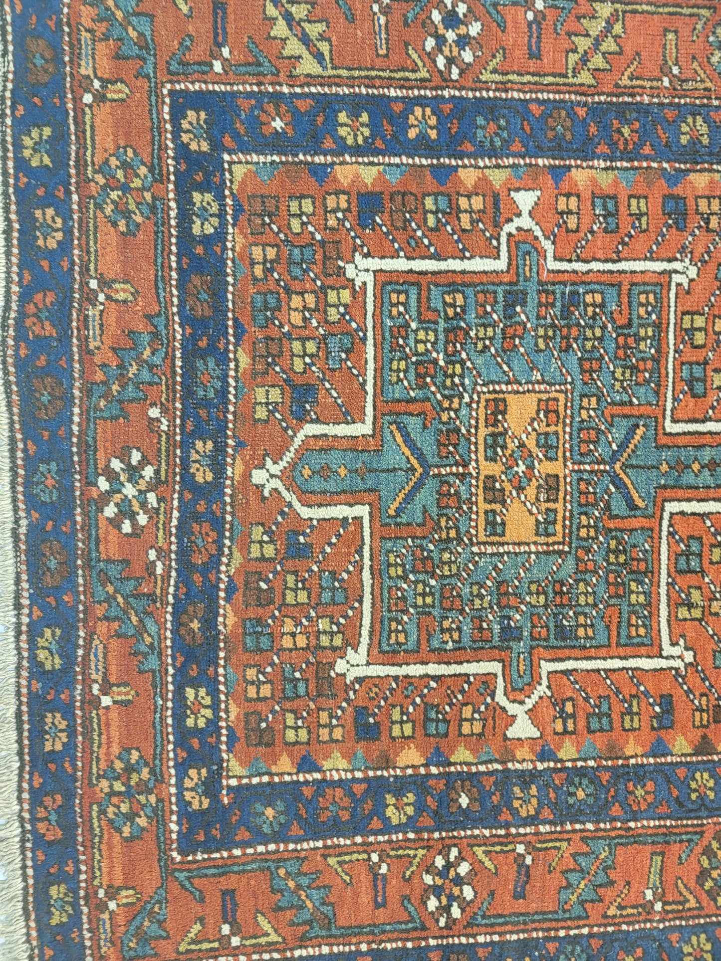 Antique Hand-Knotted Wool Runner Heriz Serapi 3'4" x 14'4"