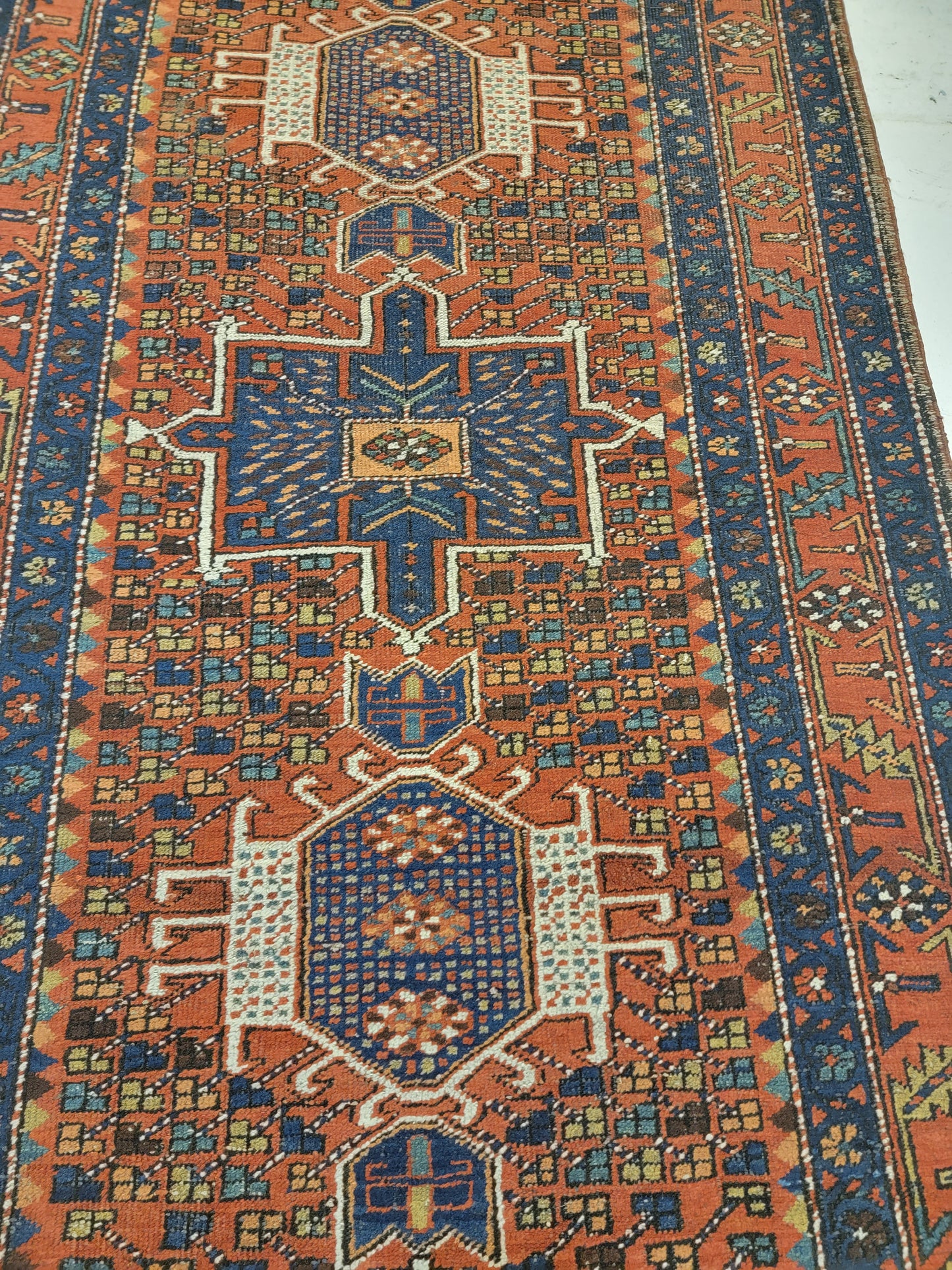 Antique Hand-Knotted Wool Runner Heriz Serapi 3'4" x 14'4"