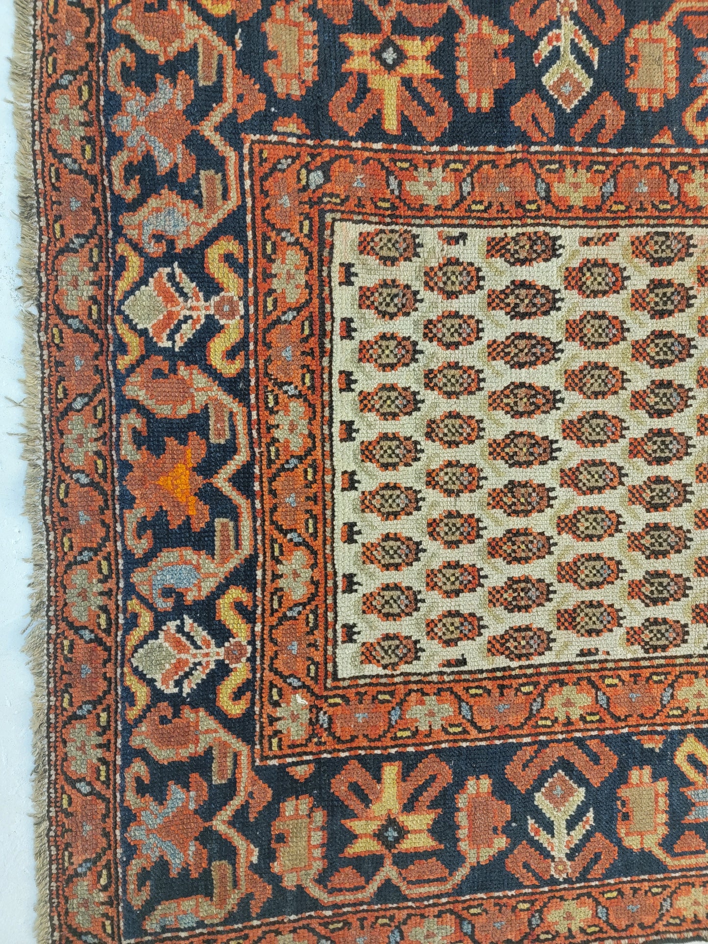 Antique Hand-Knotted Wool Runner Kurdish Mir/Saraband 3'7" x 13'