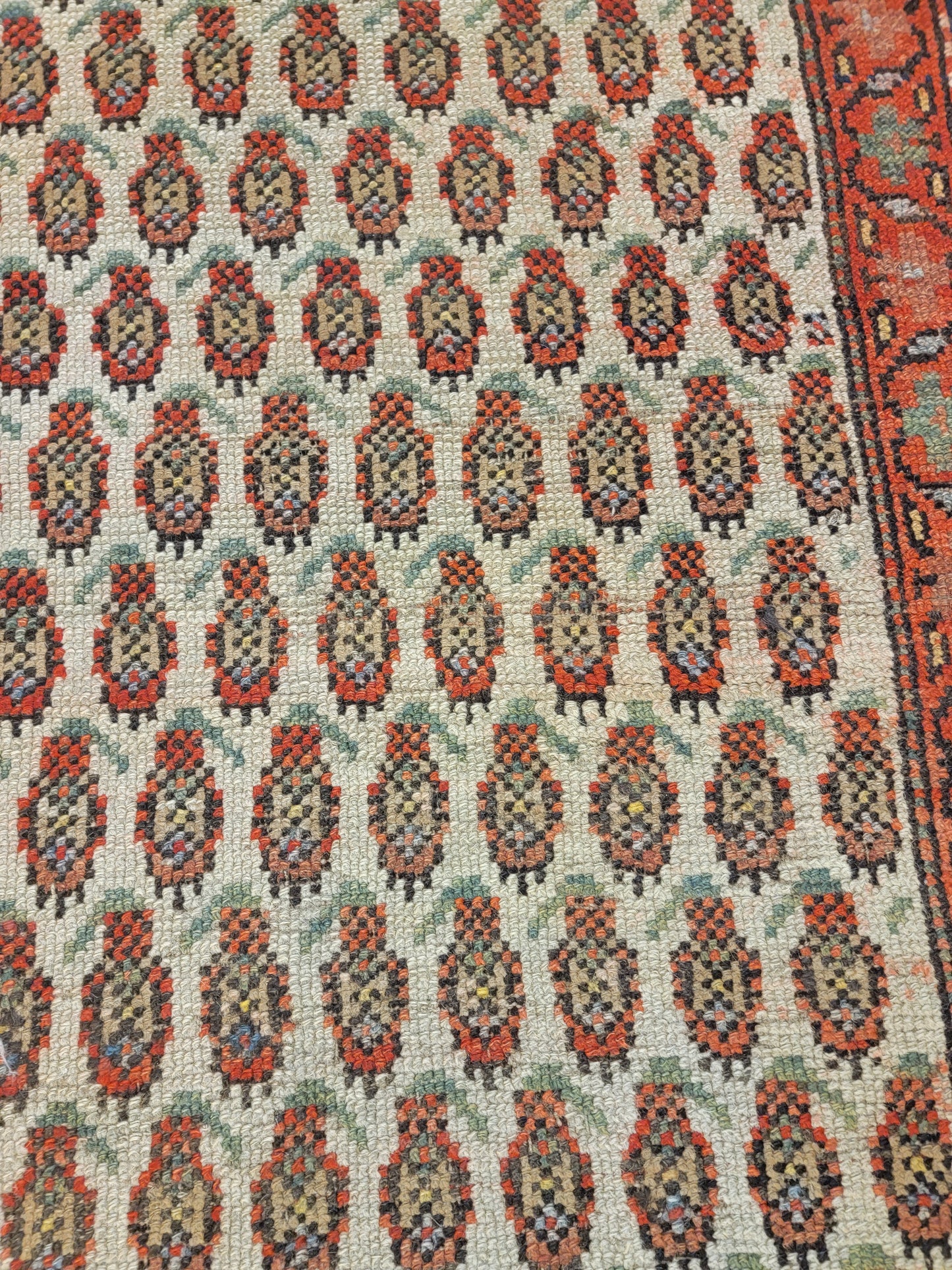 Antique Hand-Knotted Wool Runner Kurdish Mir/Saraband 3'7" x 13'