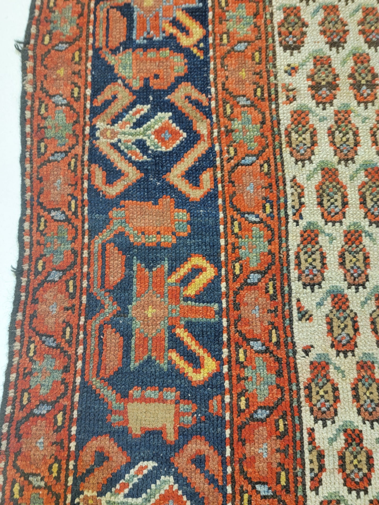 Antique Hand-Knotted Wool Runner Kurdish Mir/Saraband 3'7" x 13'