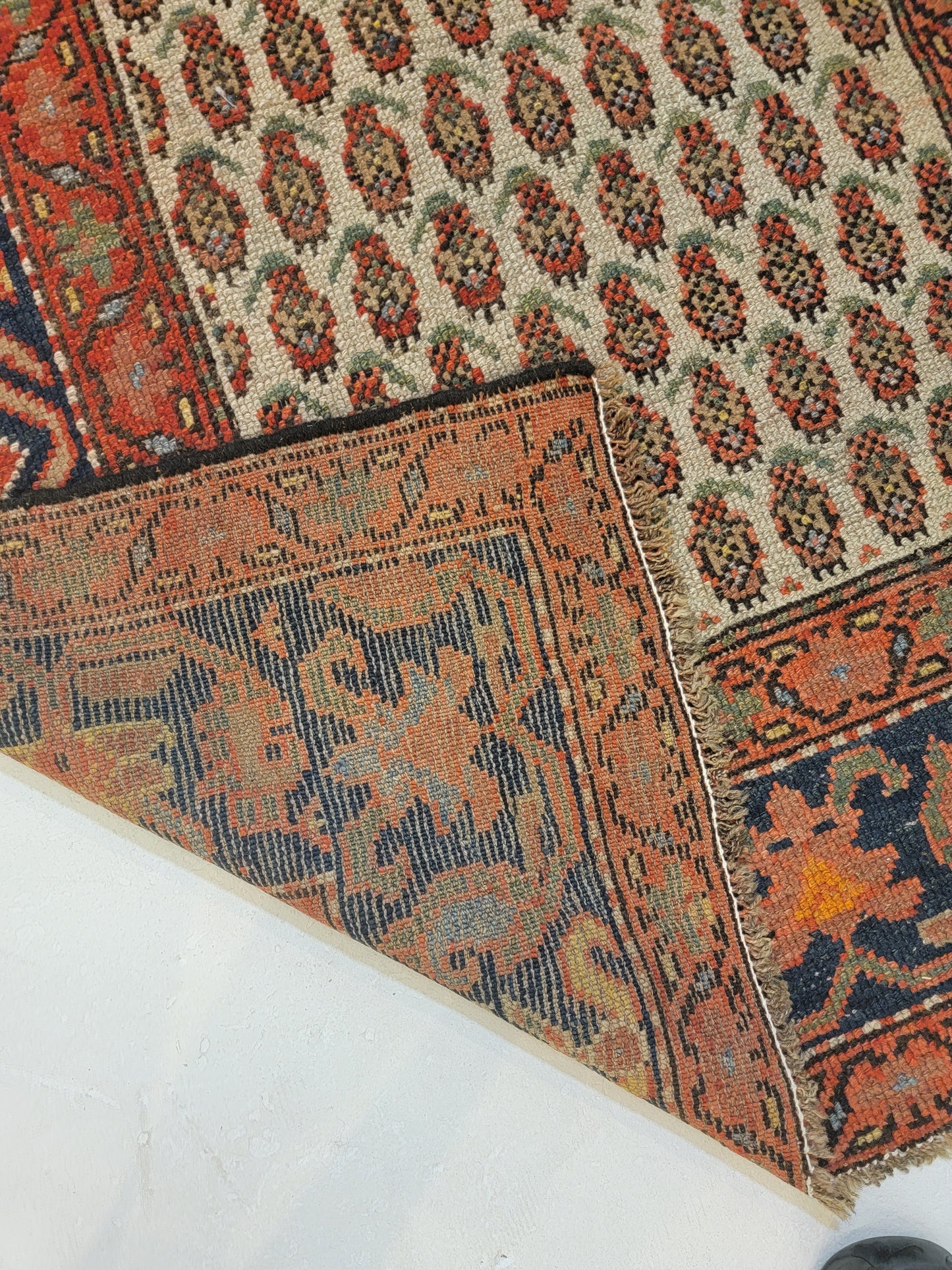 Antique Hand-Knotted Wool Runner Kurdish Mir/Saraband 3'7" x 13'