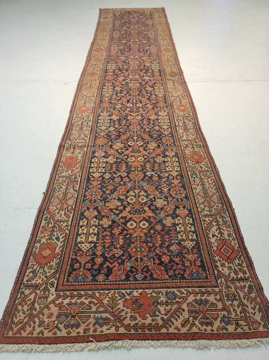 Antique Hand-Knotted Wool Runner Malayer 3'6" x 15'6"