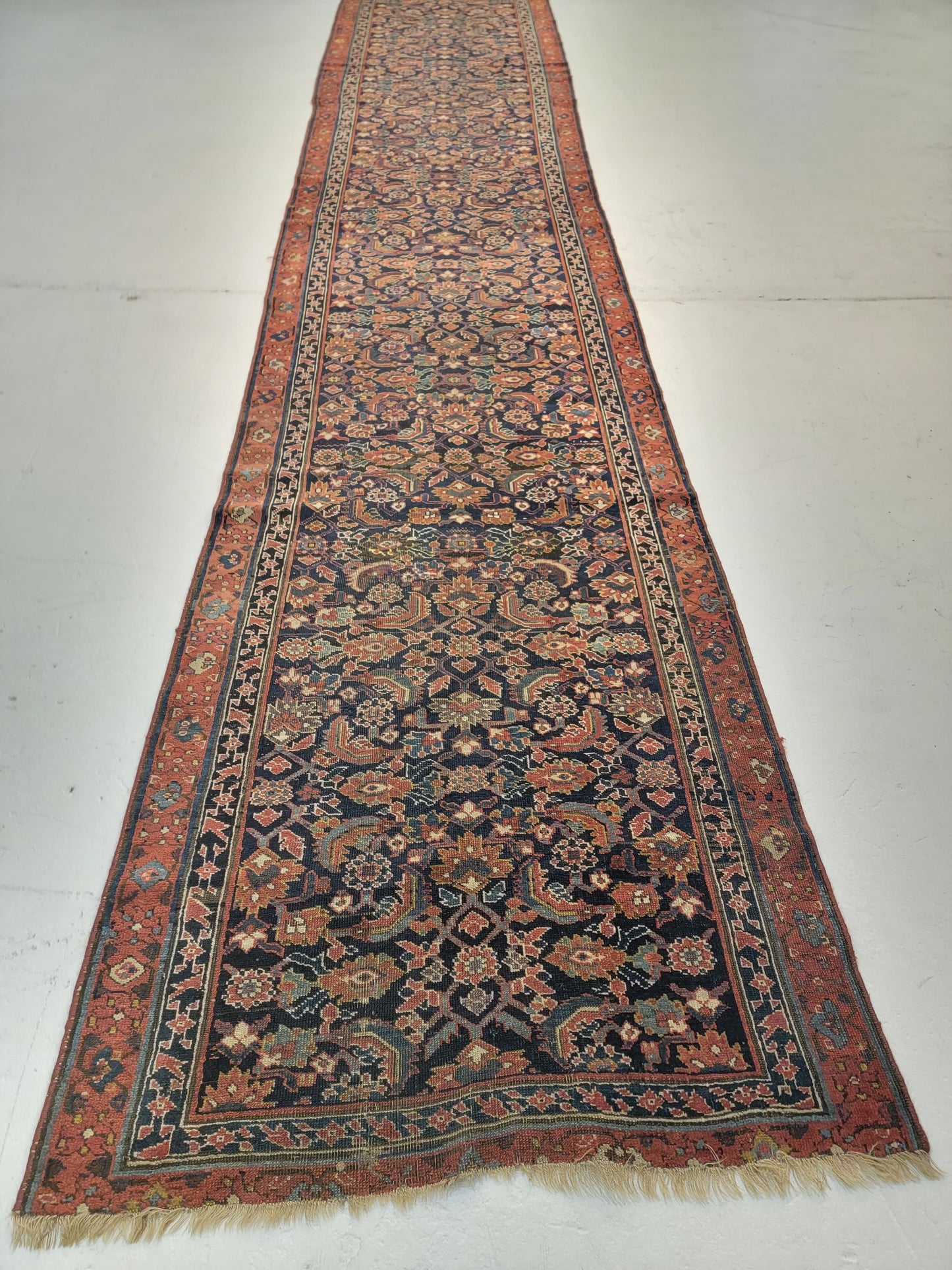 Antique Hand-Knotted Wool Runner Kurdish Herati 2'10" x 14'9"