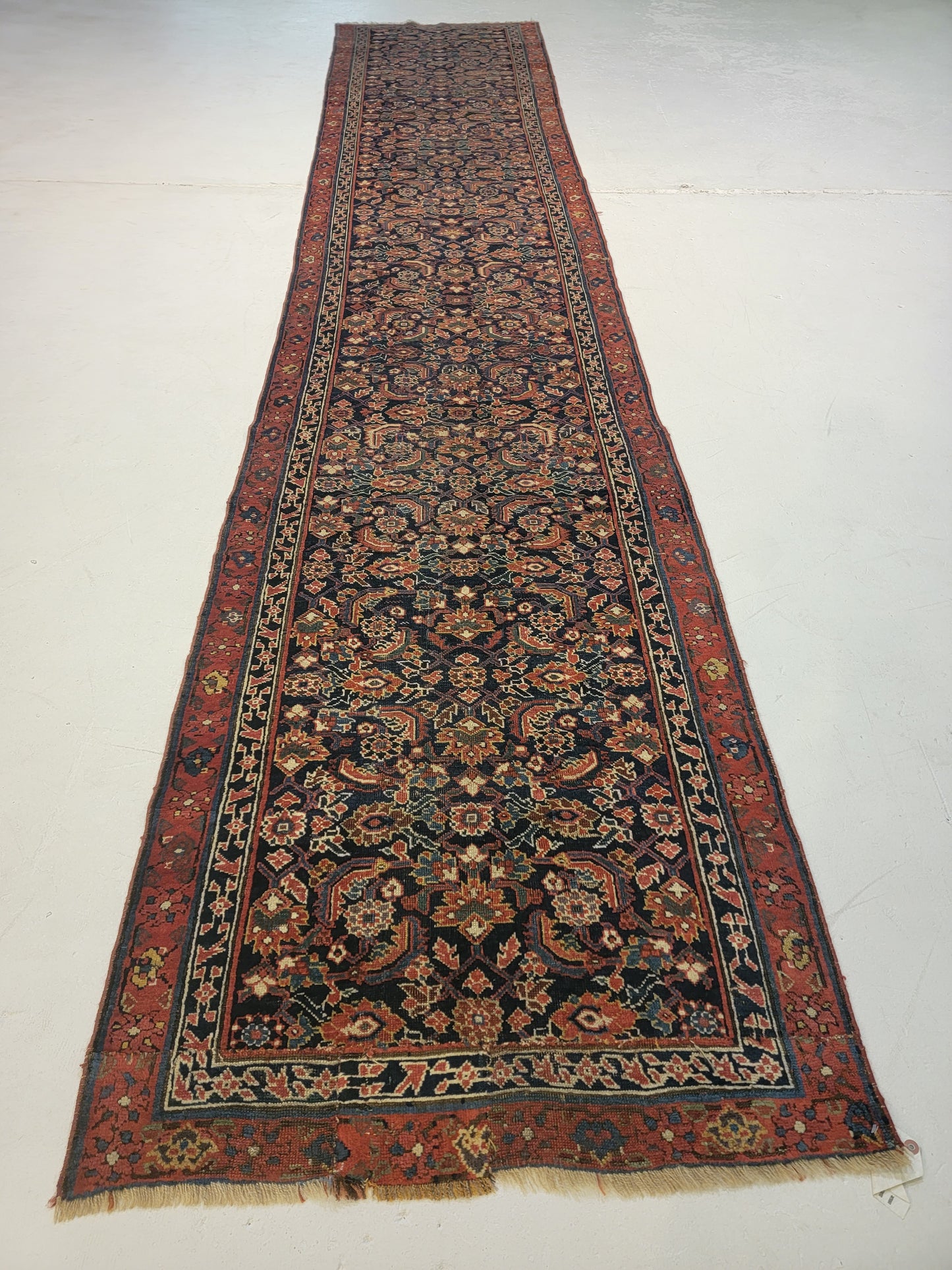 Antique Hand-Knotted Wool Runner Kurdish Herati 2'10" x 14'9"