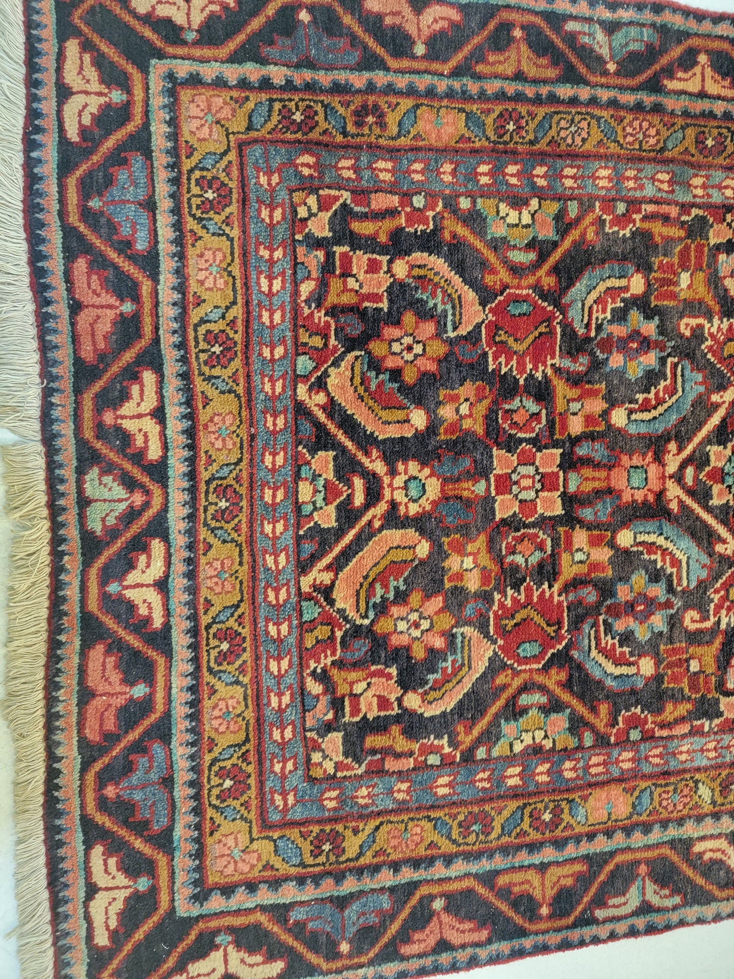 Hand-Knotted Wool Runner Hamedan Herati 3'4" x 7'4"