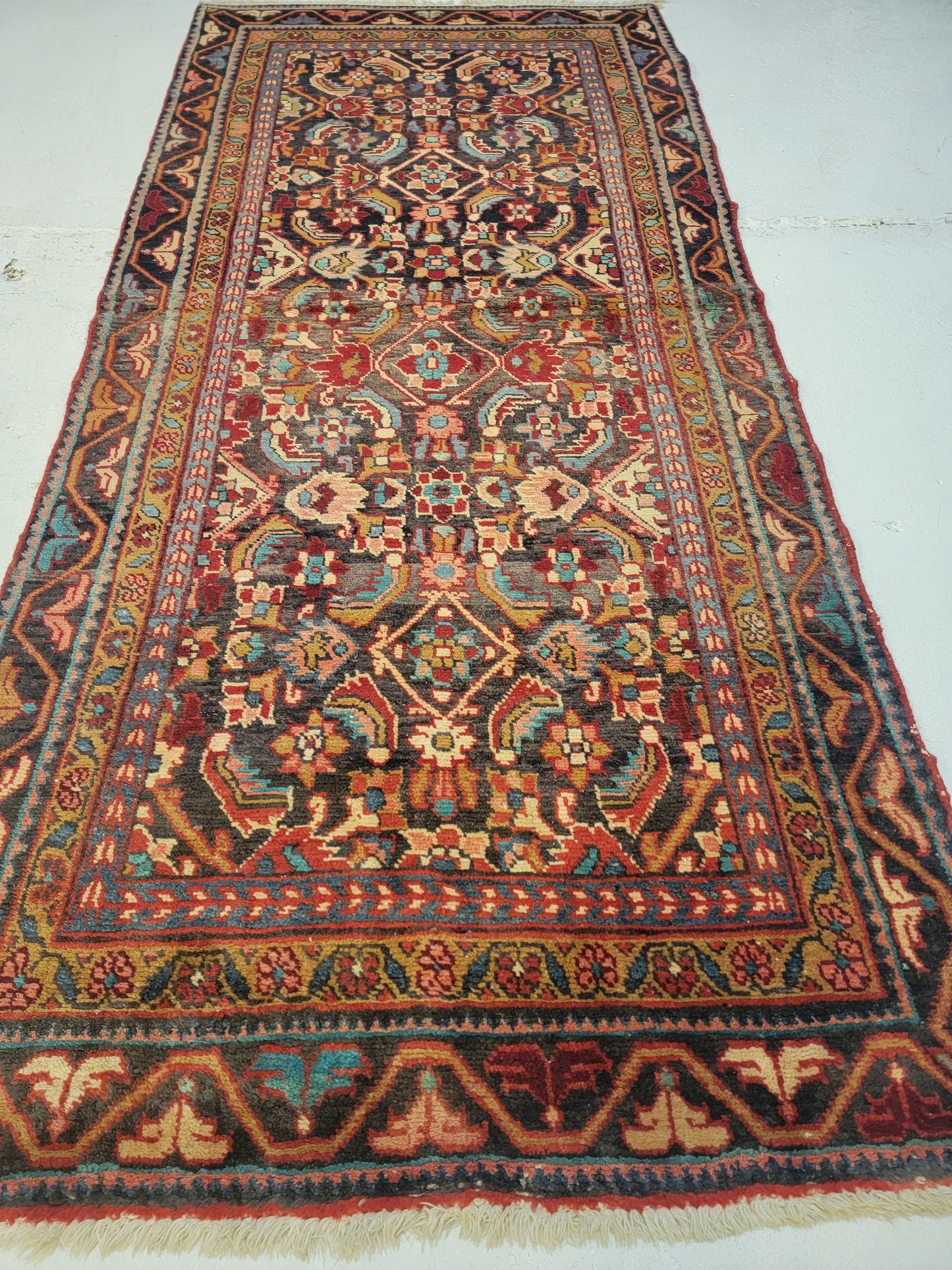 Hand-Knotted Wool Runner Hamedan Herati 3'4" x 7'4"