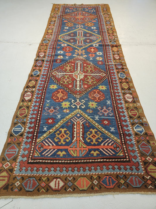 Antique Hand-Knotted Wool Runner Serapi 3'2" x 9'9"