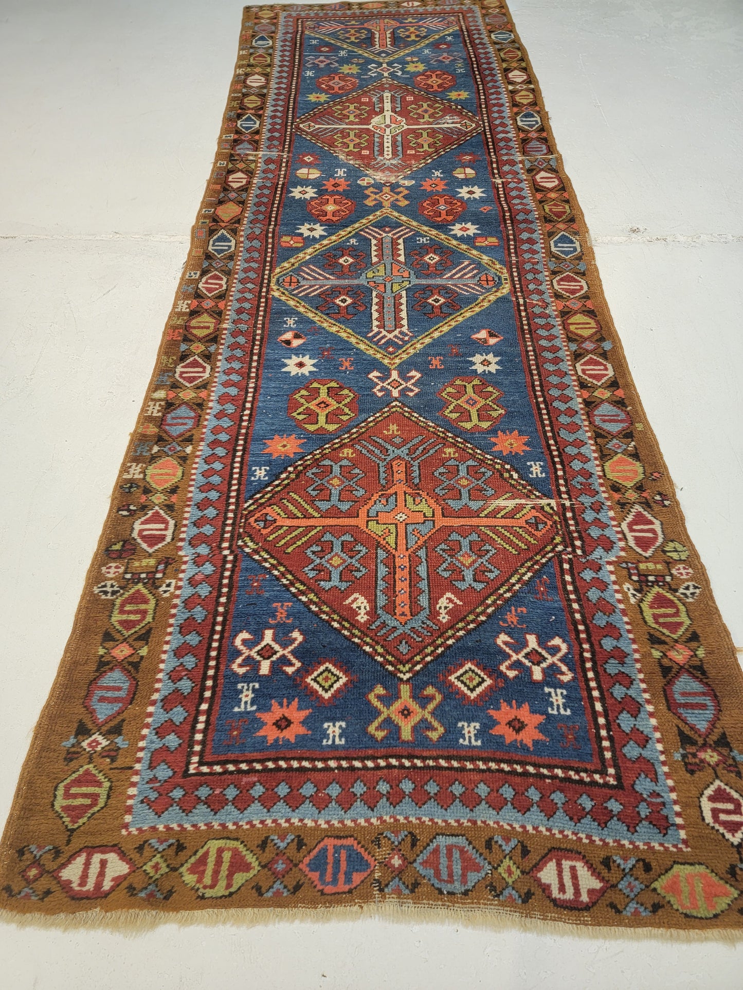 Antique Hand-Knotted Wool Runner Serapi 3'2" x 9'9"