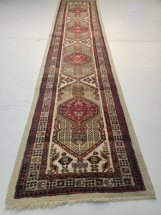 Antique Hand-Knotted Wool Runner Sarab Serapi 3'4" x 15'3"