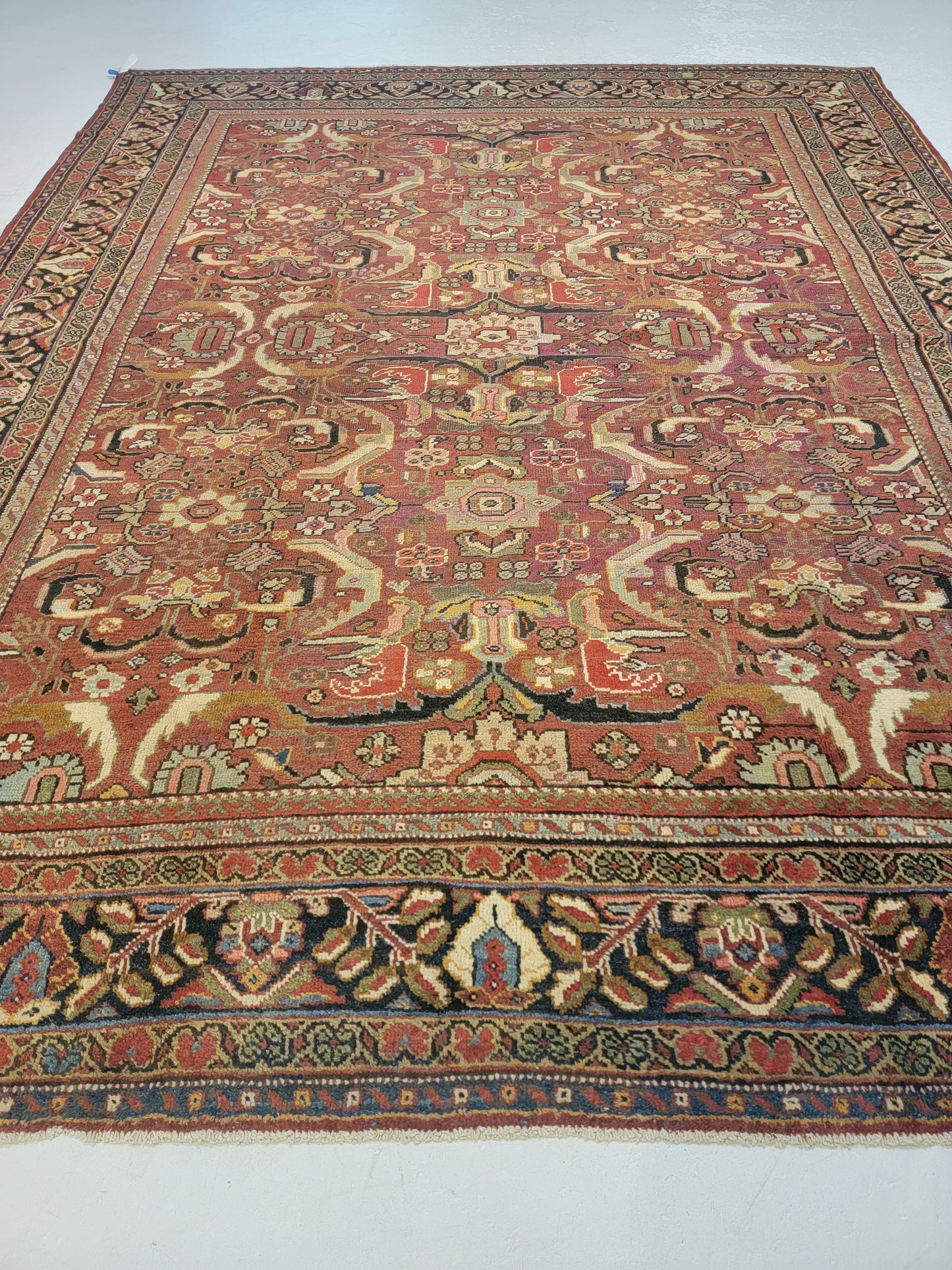Antique Hand-Knotted Wool Area Rug Mahal 9'5" x 11'2"