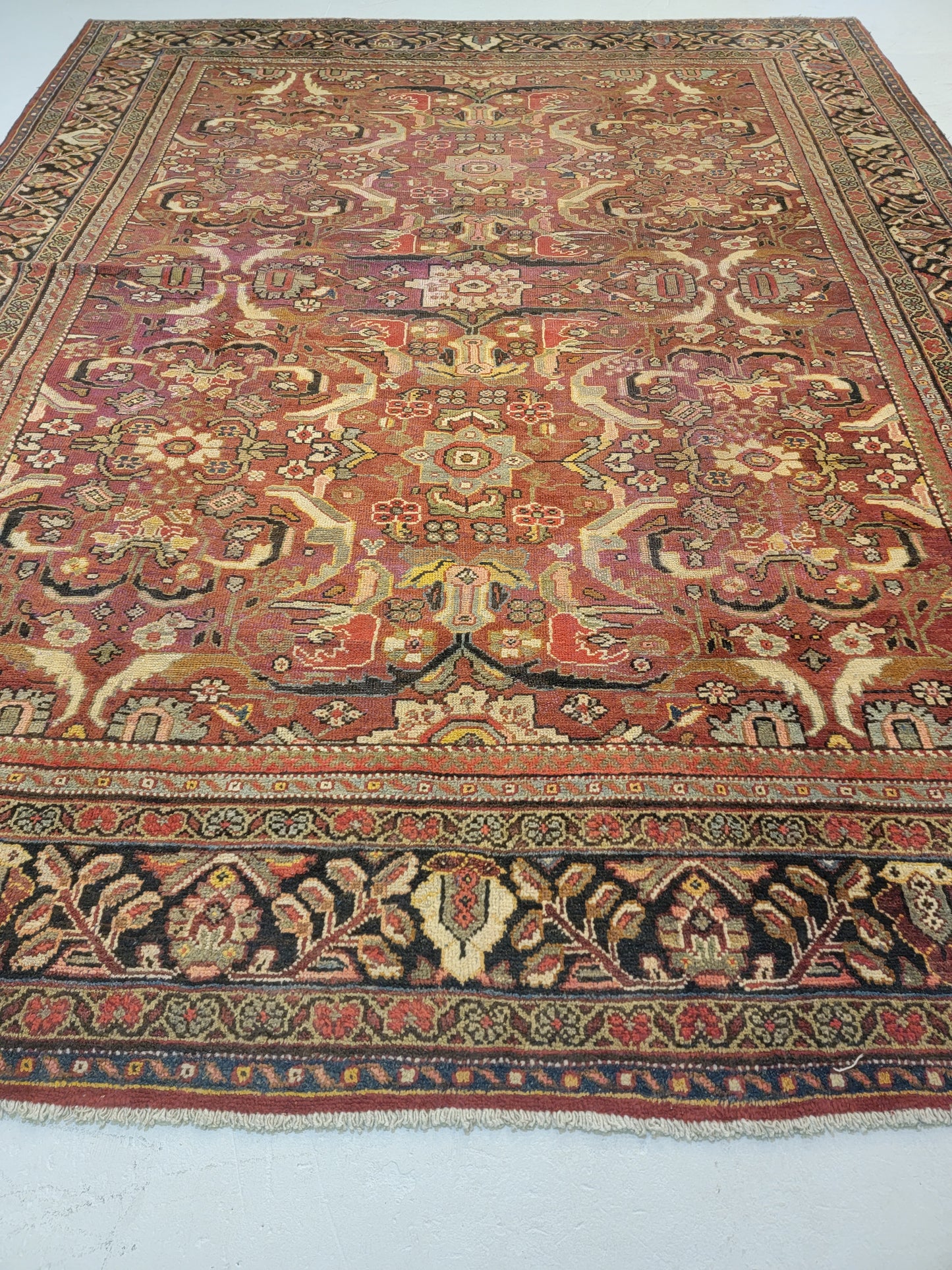 Antique Hand-Knotted Wool Area Rug Mahal 9'5" x 11'2"