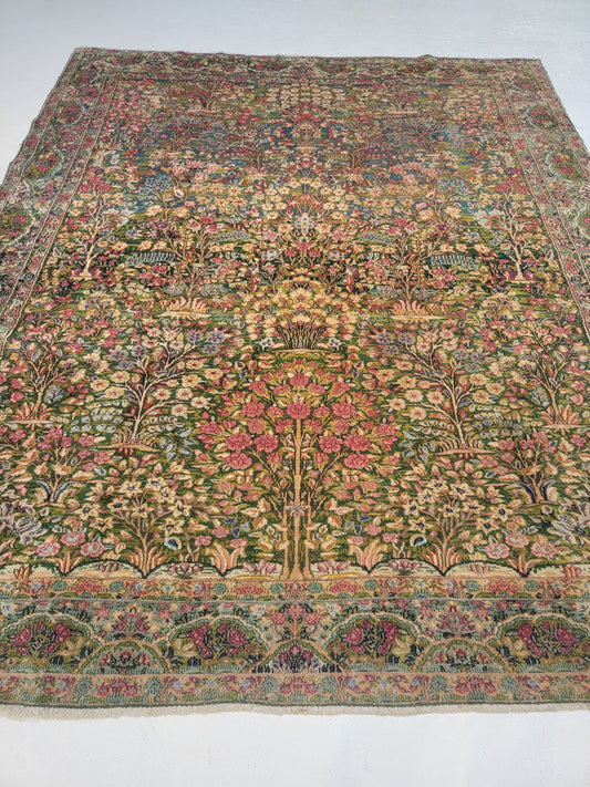 Antique Hand-Knotted Wool Area Rug Kerman Rahvar/Lahvar 6'9" x 8'4"