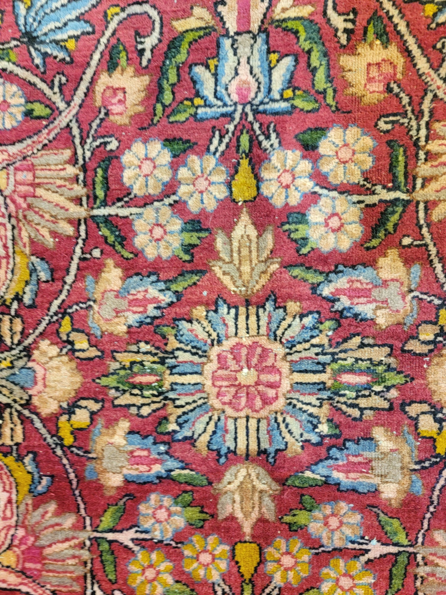 Antique Hand-Knotted Wool Area Rug Kerman Rahvar Collectible 8'7" x 11'9"
